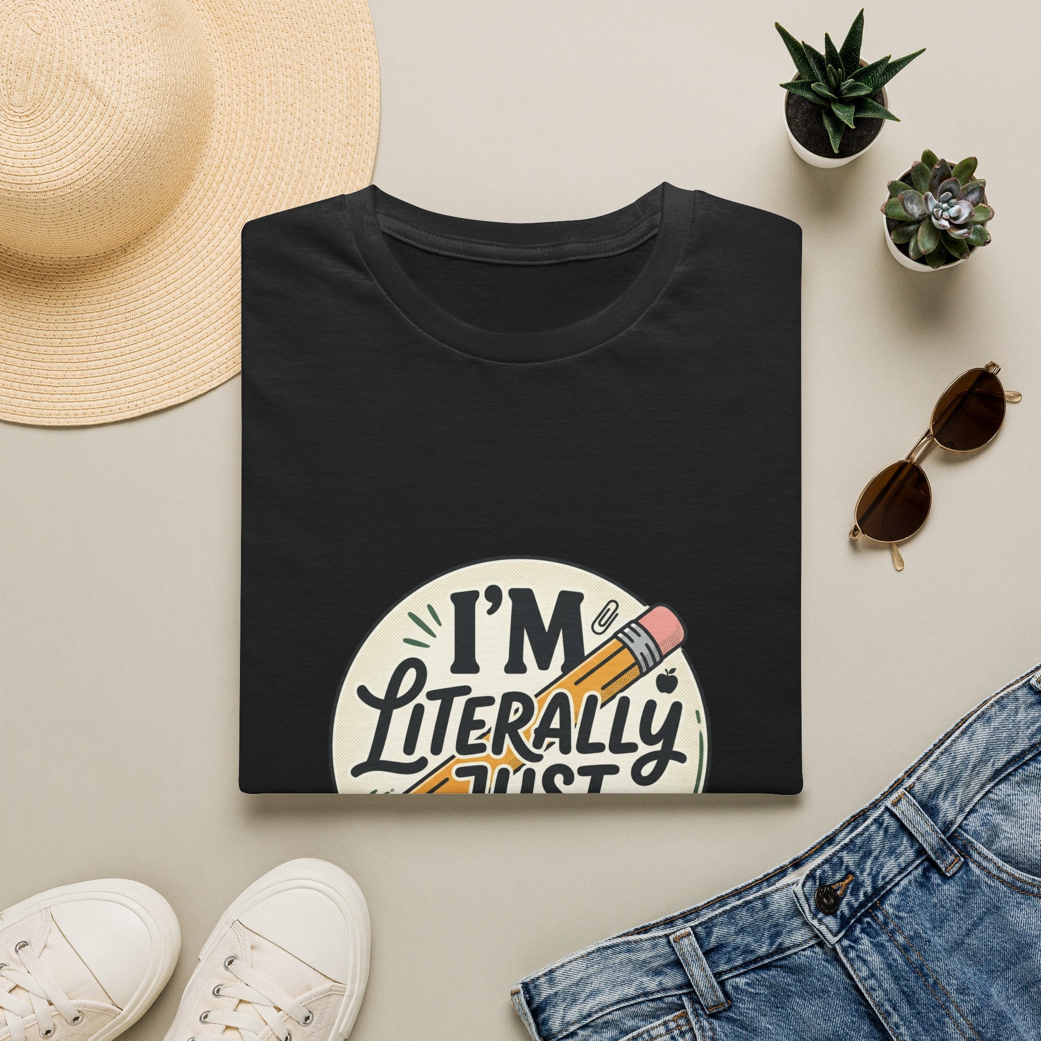 Teacher T-Shirt — “I’m Literally Just a Teacher” Retro Pencil Tee