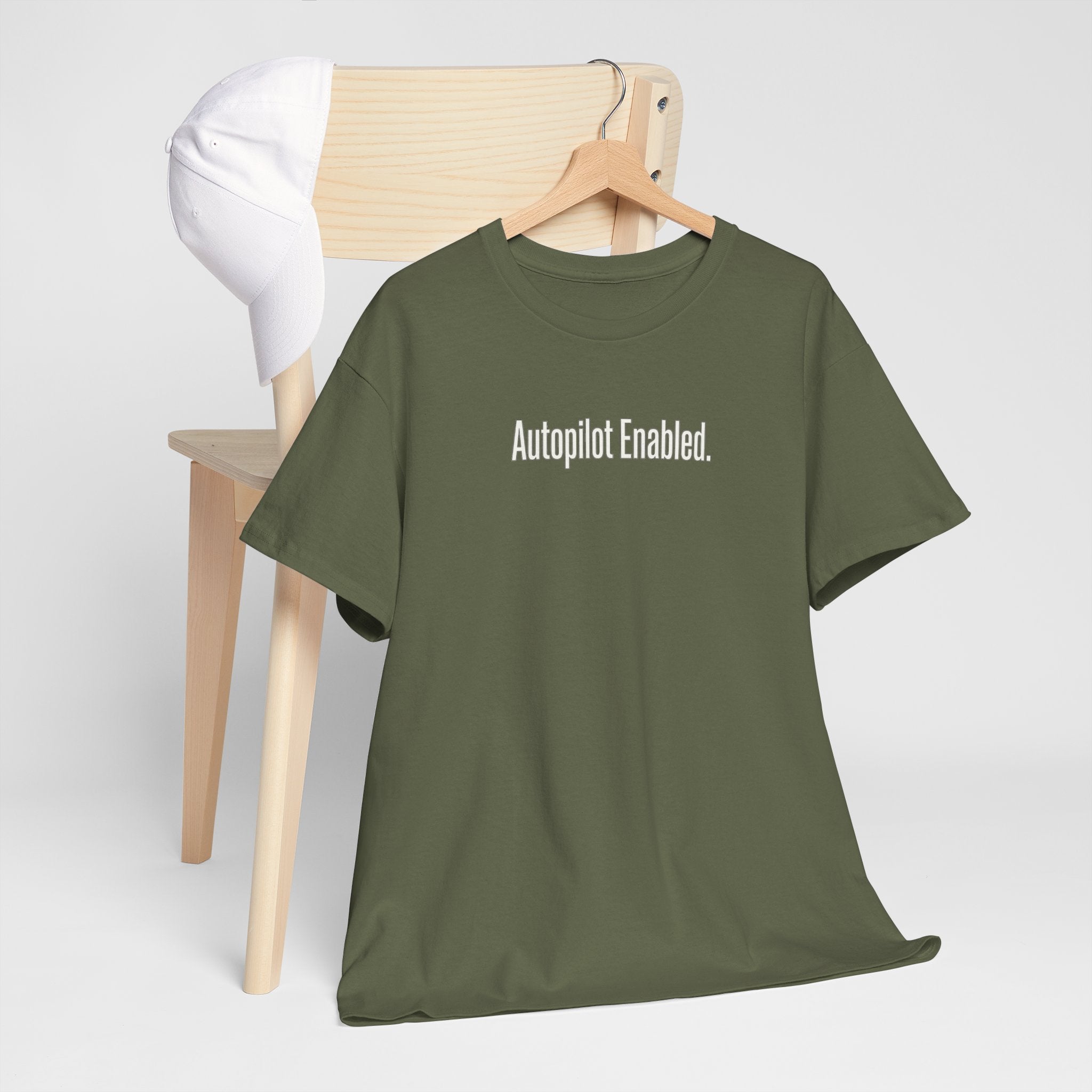 Autopilot Enabled Minimal Script Tee — White Cotton T‑Shirt