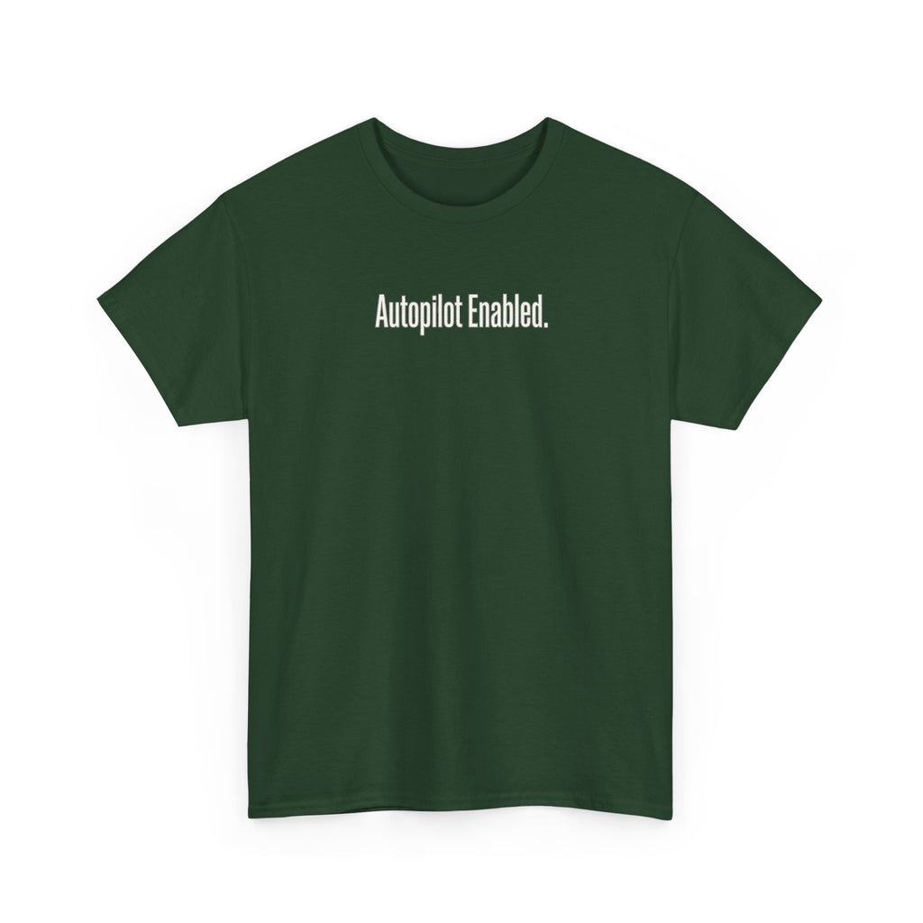 Autopilot Enabled Minimal Script Tee — White Cotton T‑Shirt