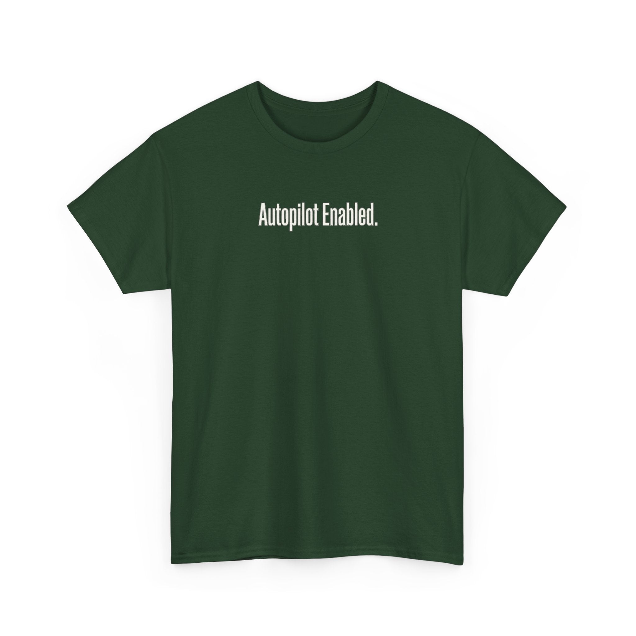 Autopilot Enabled Minimal Script Tee — White Cotton T‑Shirt