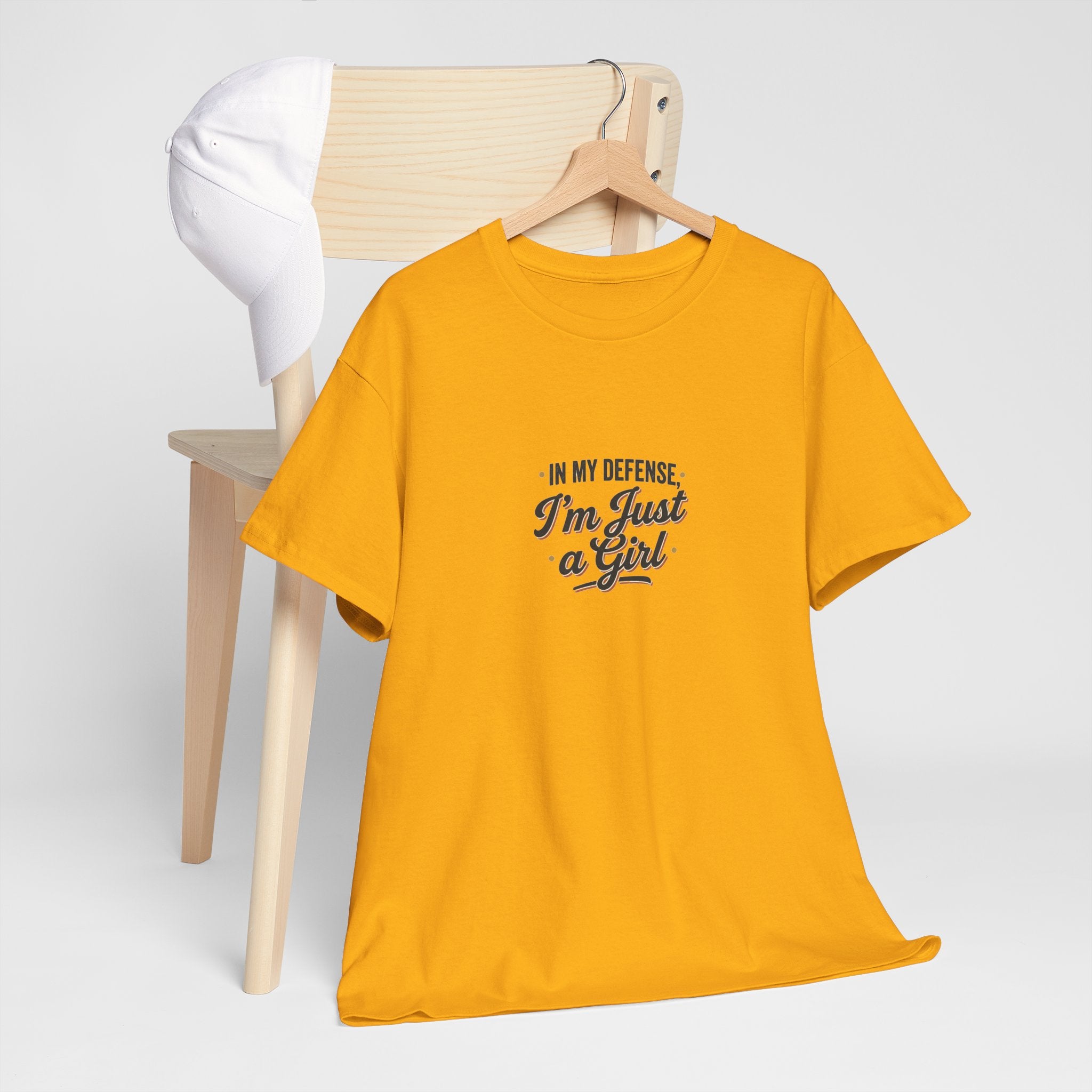 "In My Defense I'm Just a Girl" Graphic Tee - Feminine Retro Script T-Shirt