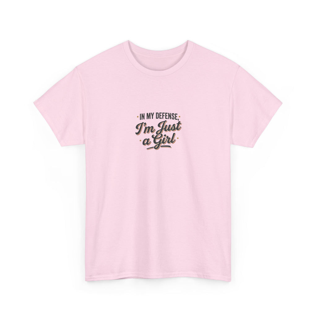 "In My Defense I'm Just a Girl" Graphic Tee - Feminine Retro Script T-Shirt