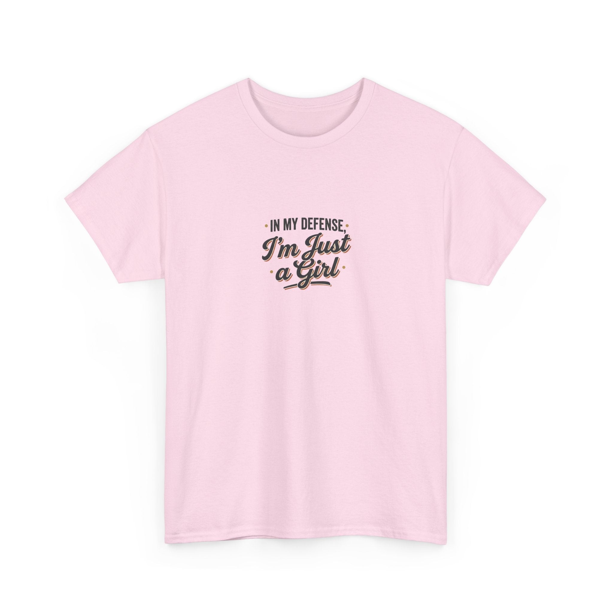 "In My Defense I'm Just a Girl" Graphic Tee - Feminine Retro Script T-Shirt