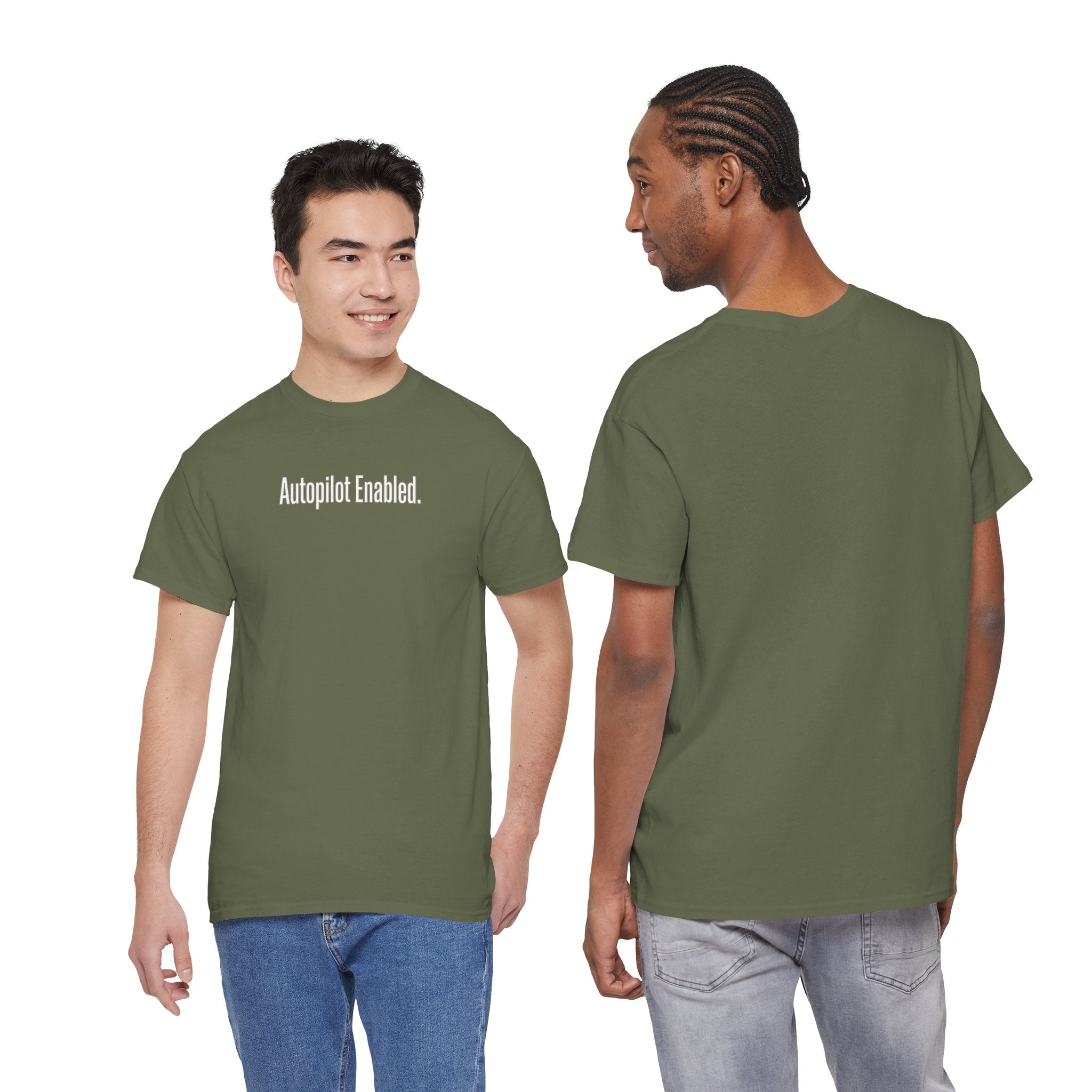 Autopilot Enabled Minimal Script Tee — White Cotton T‑Shirt