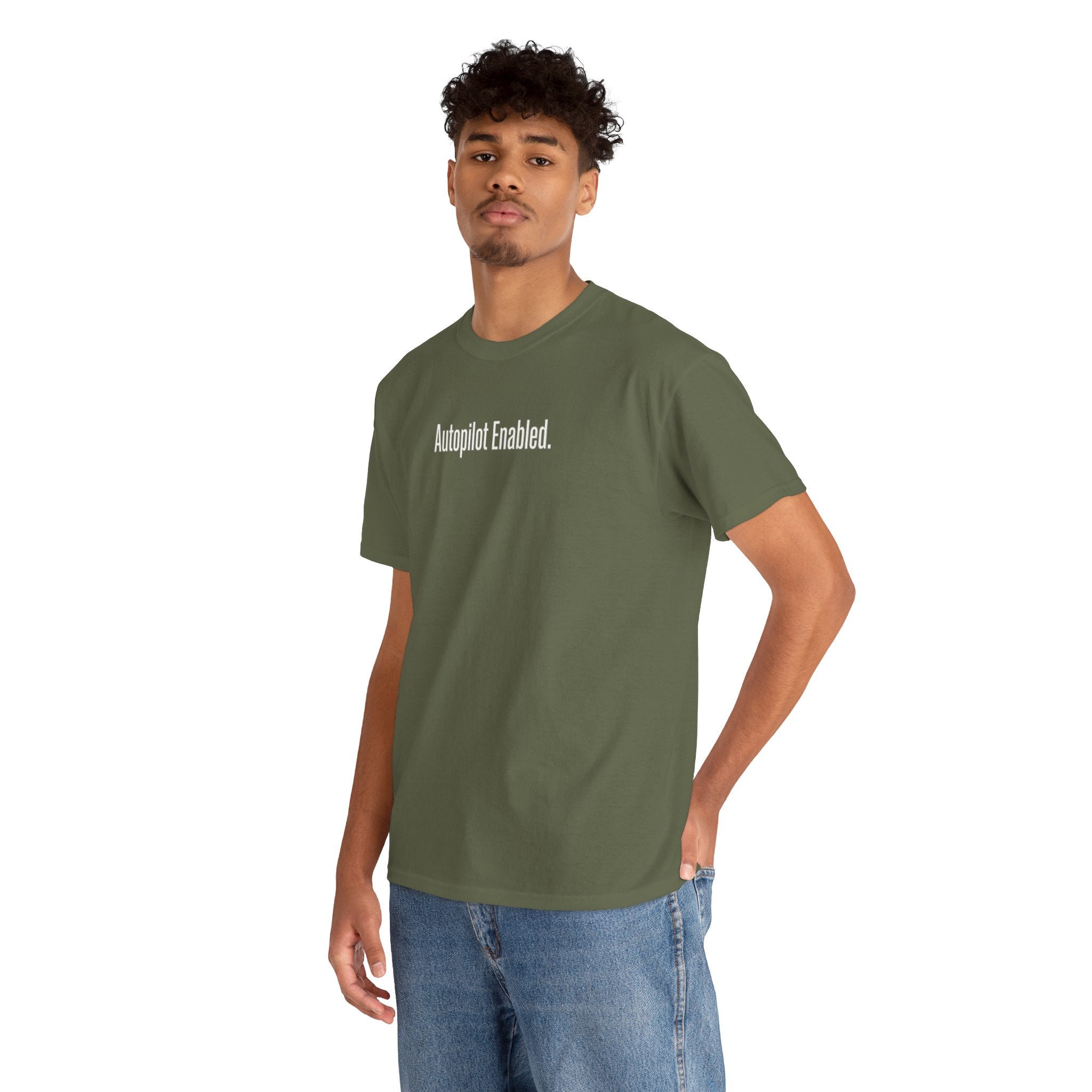 Autopilot Enabled Minimal Script Tee — White Cotton T‑Shirt