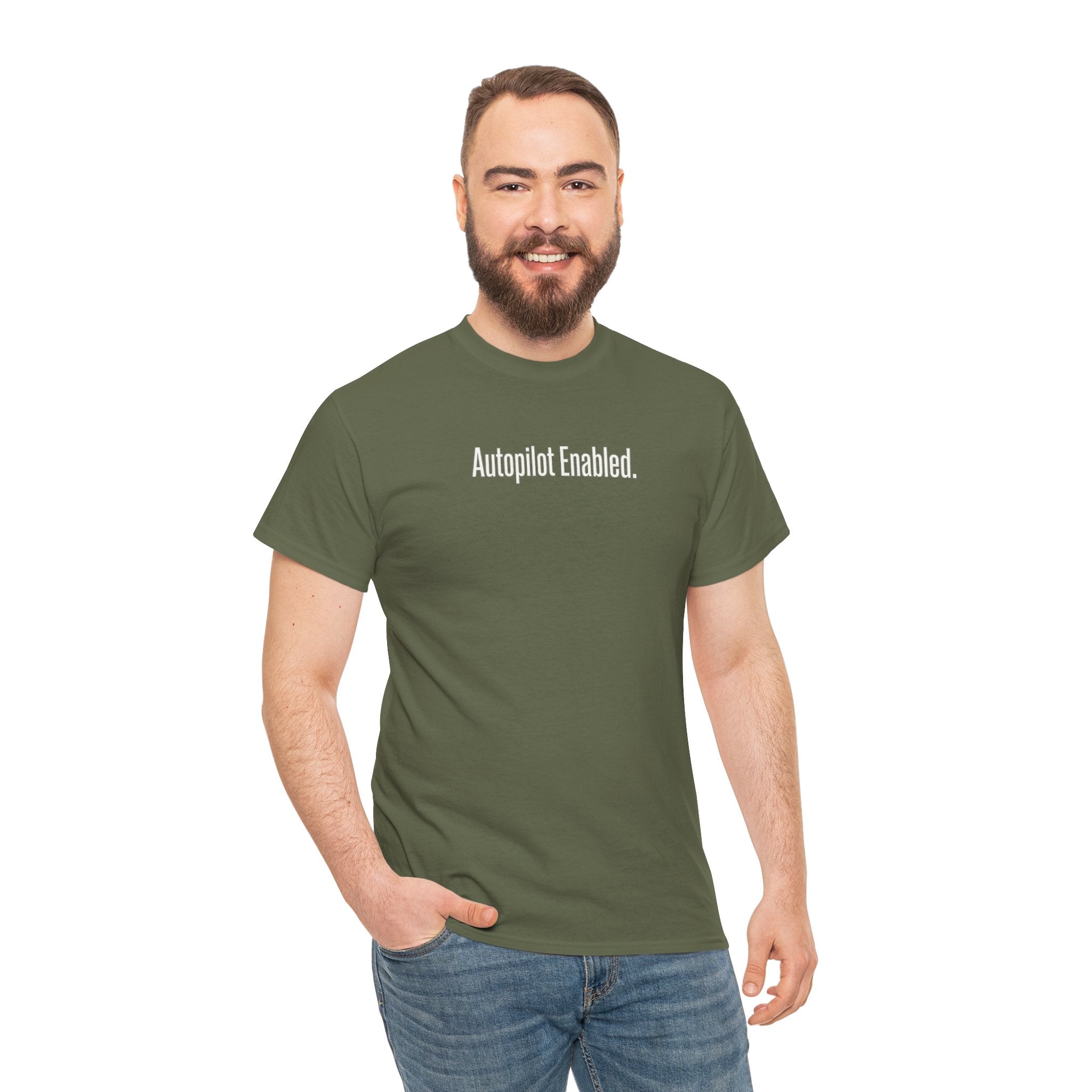 Autopilot Enabled Minimal Script Tee — White Cotton T‑Shirt