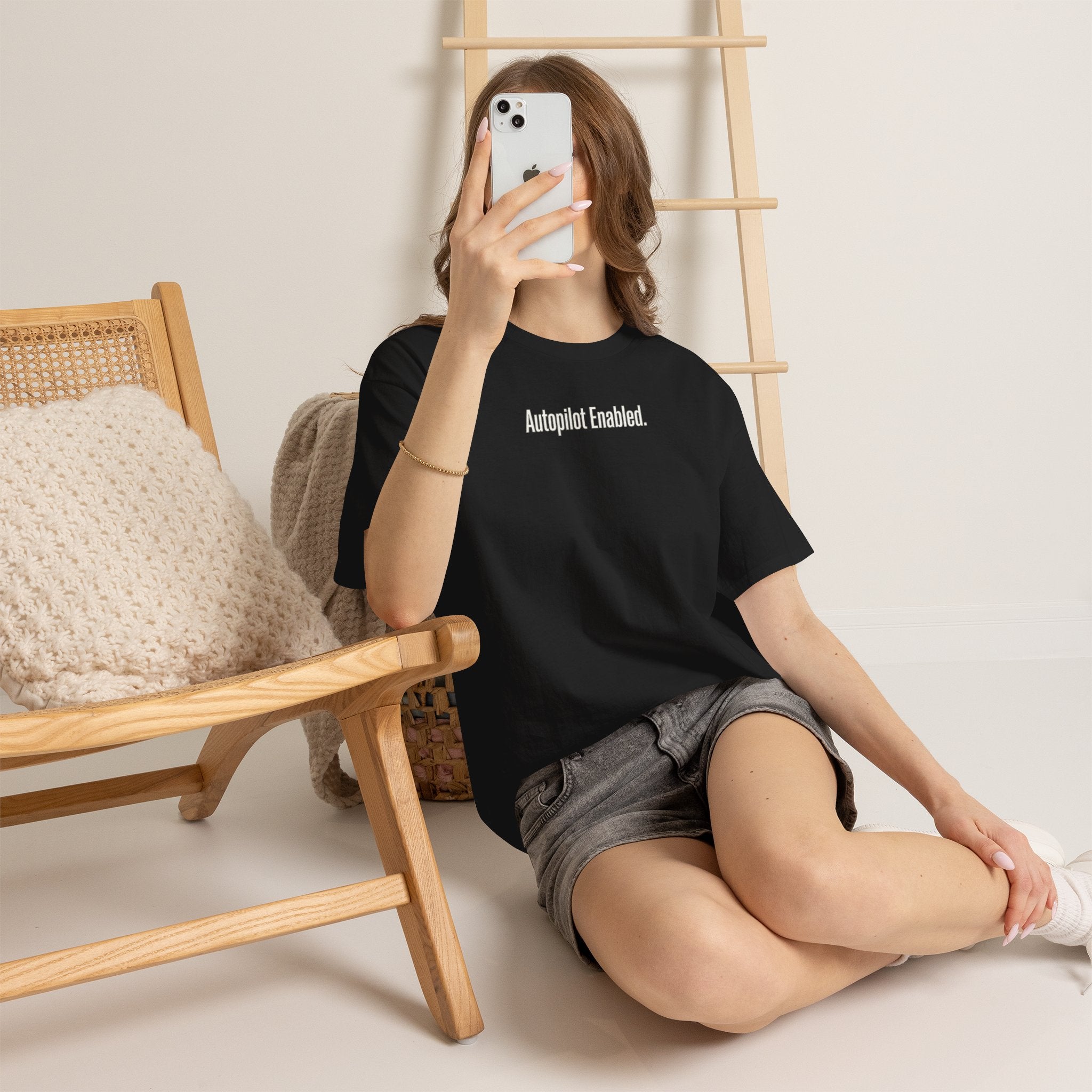 Autopilot Enabled Minimal Script Tee — White Cotton T‑Shirt