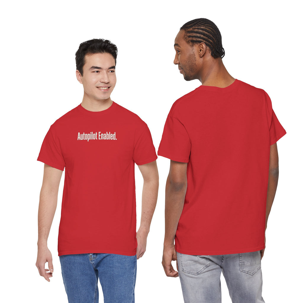 Autopilot Enabled Minimal Script Tee — White Cotton T‑Shirt