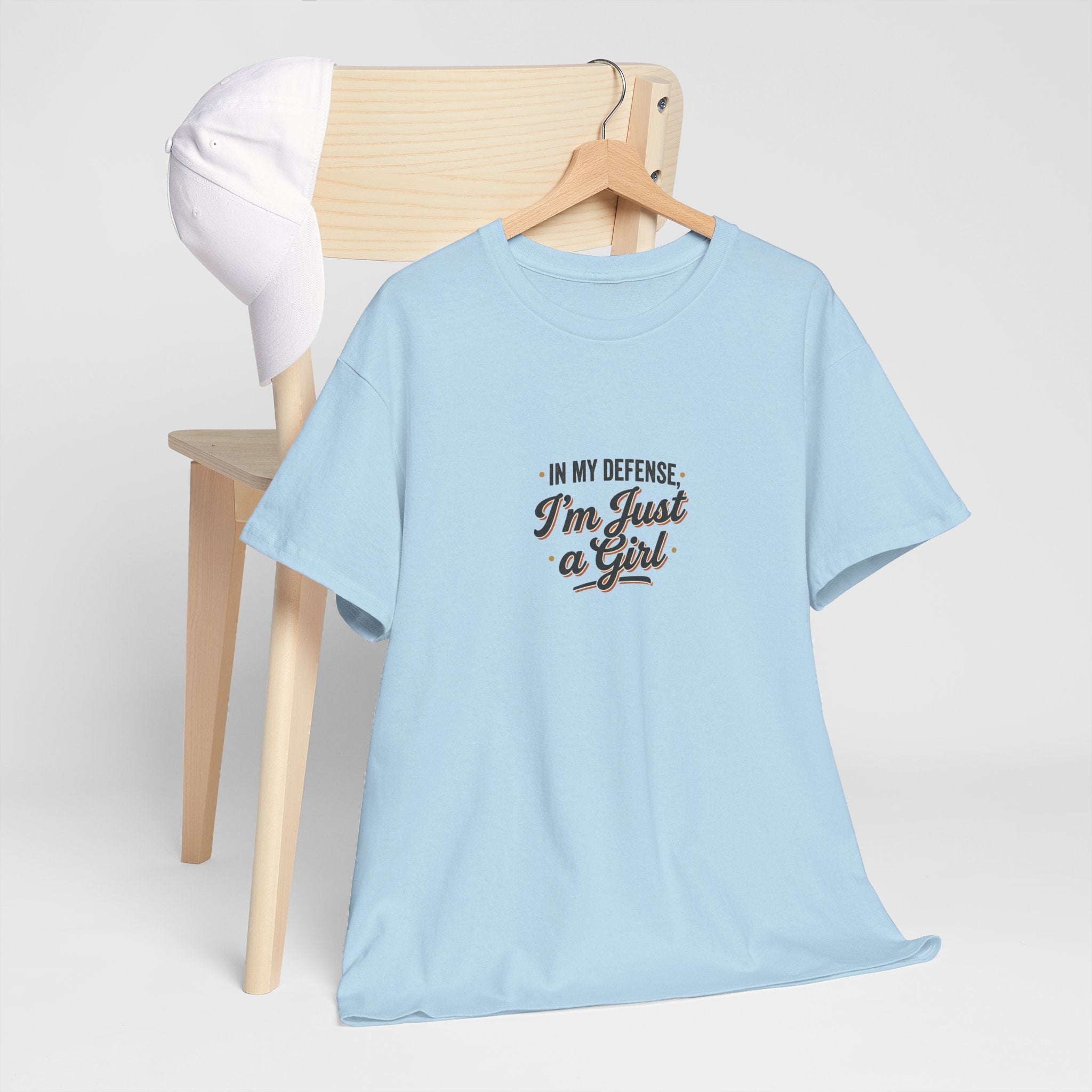 "In My Defense I'm Just a Girl" Graphic Tee - Feminine Retro Script T-Shirt
