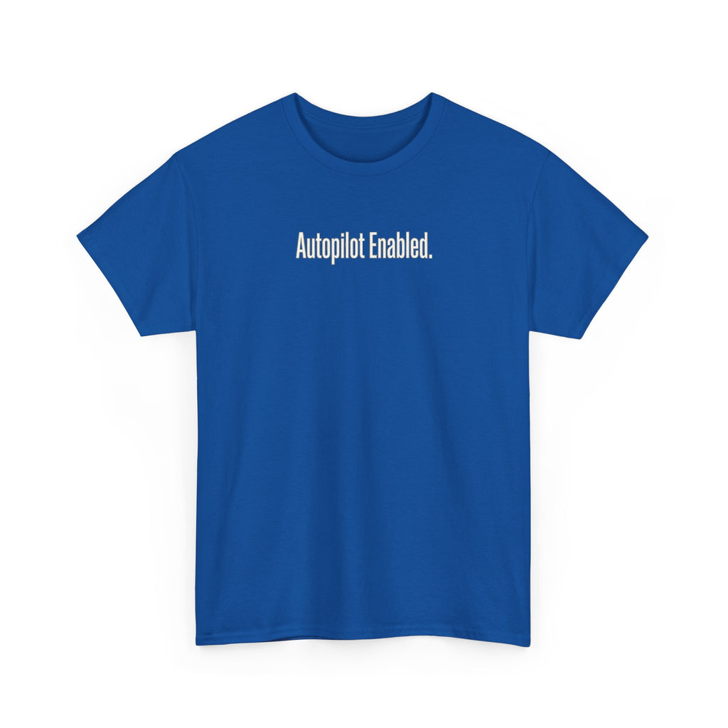 Autopilot Enabled Minimal Script Tee — White Cotton T‑Shirt