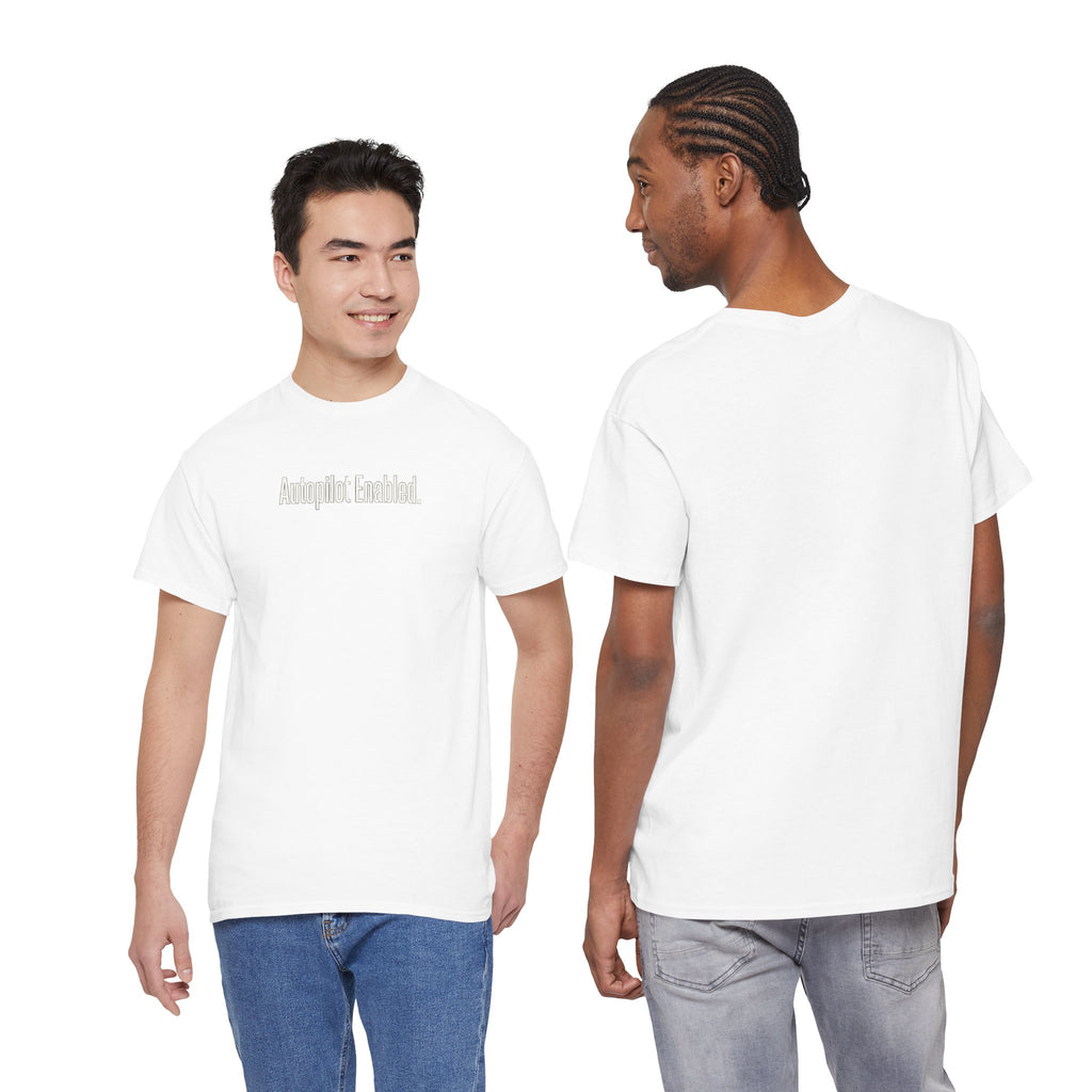 Autopilot Enabled Minimal Script Tee — White Cotton T‑Shirt