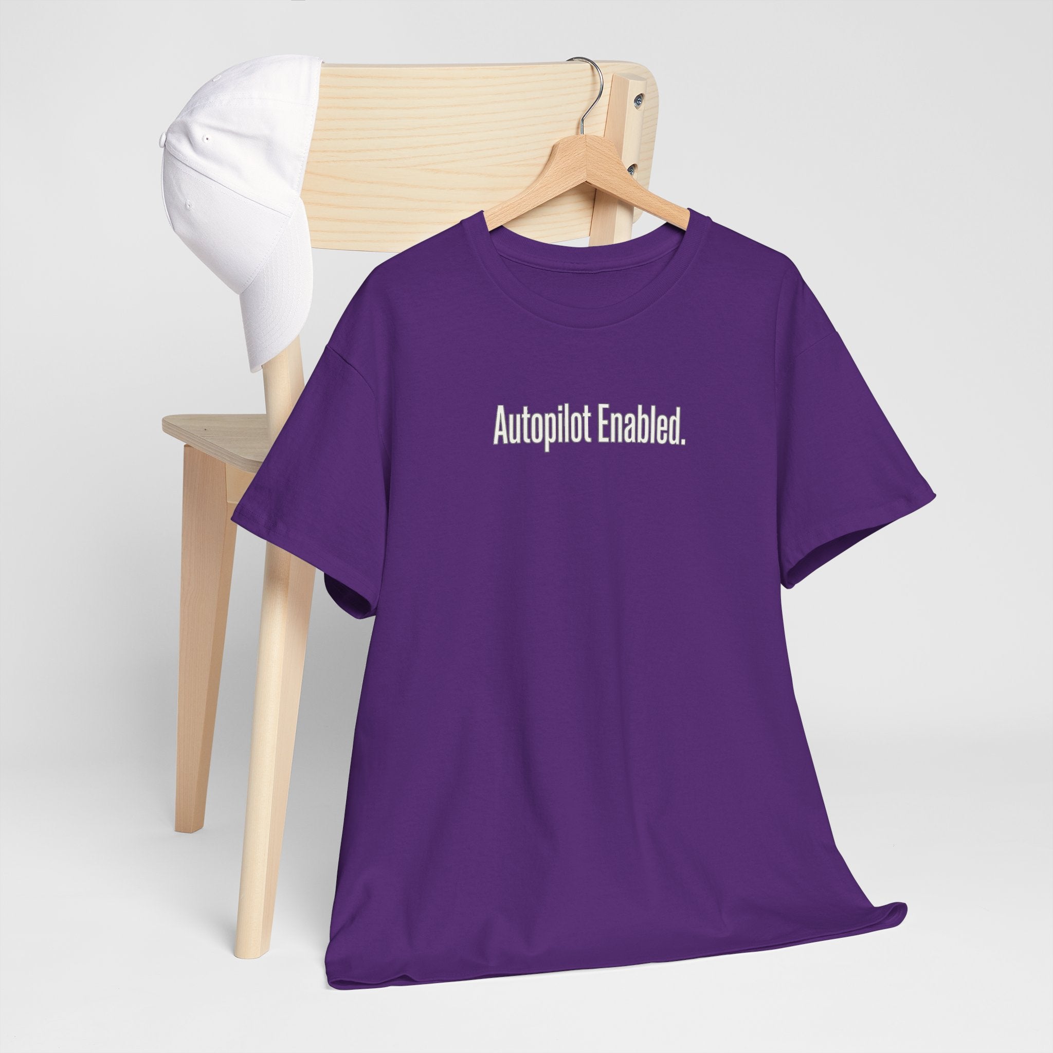 Autopilot Enabled Minimal Script Tee — White Cotton T‑Shirt