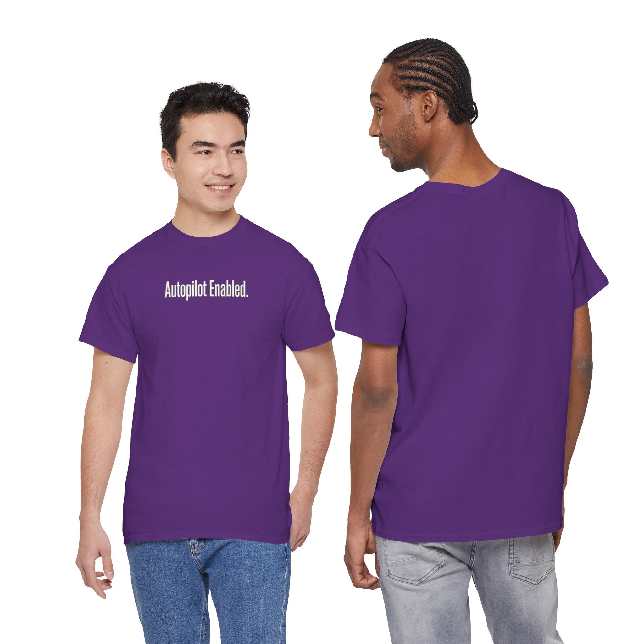 Autopilot Enabled Minimal Script Tee — White Cotton T‑Shirt