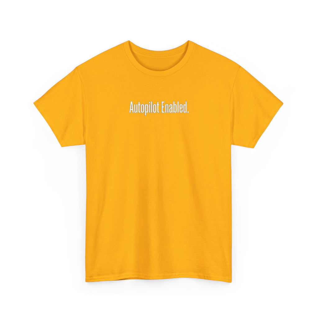 Autopilot Enabled Minimal Script Tee — White Cotton T‑Shirt