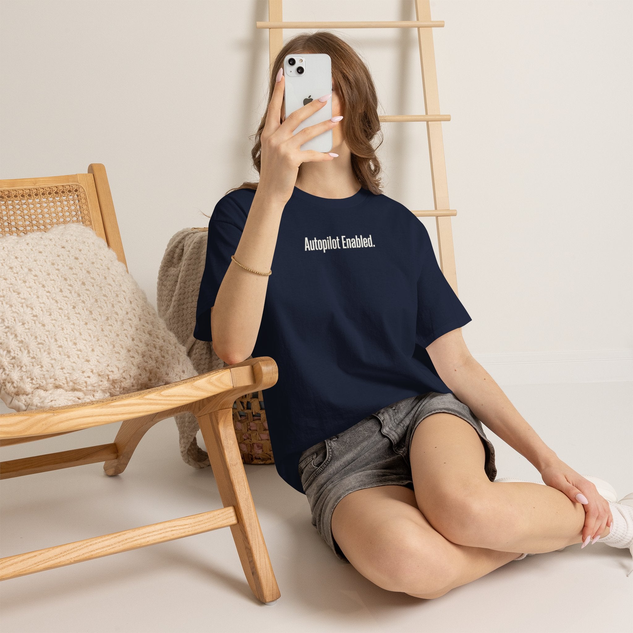 Autopilot Enabled Minimal Script Tee — White Cotton T‑Shirt