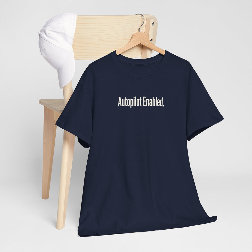 Autopilot Enabled Minimal Script Tee — White Cotton T‑Shirt