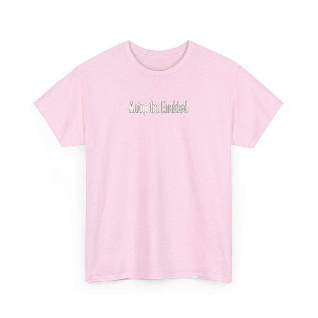 Autopilot Enabled Minimal Script Tee — White Cotton T‑Shirt
