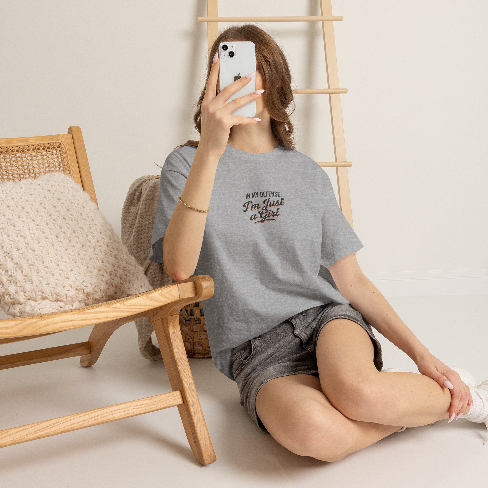 "In My Defense I'm Just a Girl" Graphic Tee - Feminine Retro Script T-Shirt
