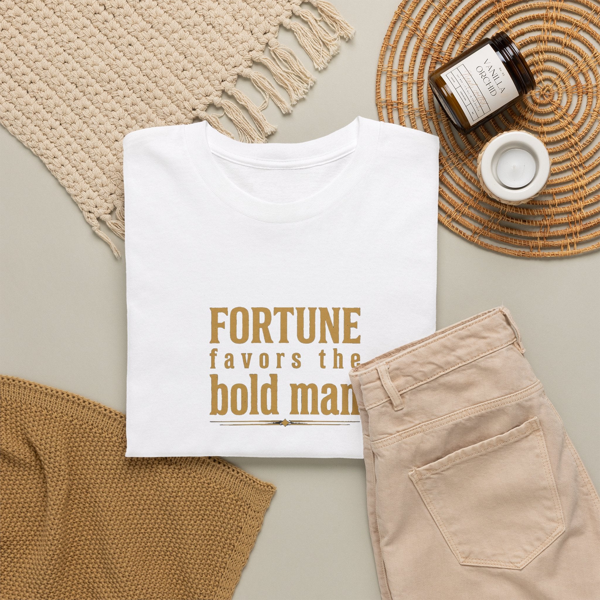 Fortune Favors the Bold Man T‑Shirt — Motivational Minimalist Graphic Tee