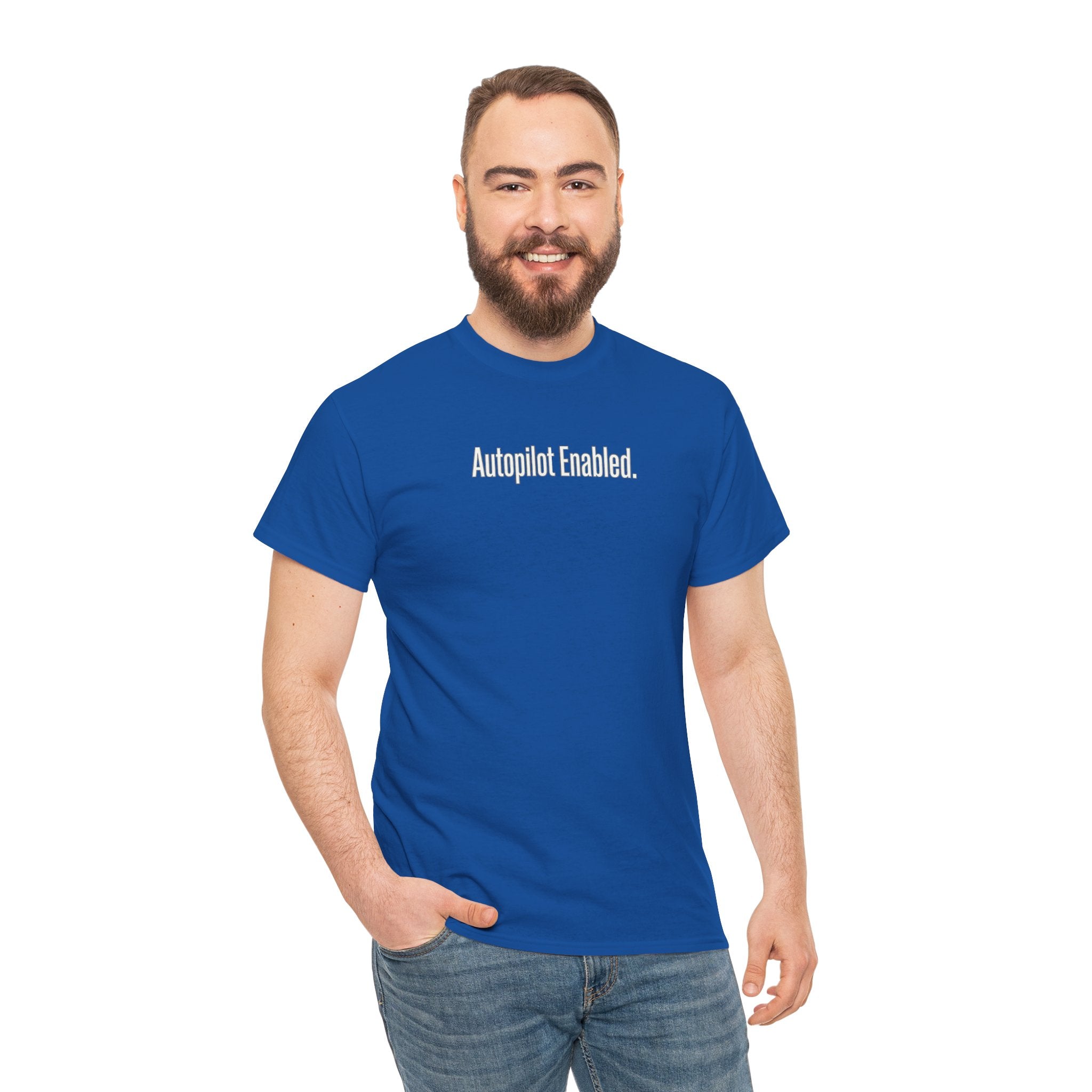 Autopilot Enabled Minimal Script Tee — White Cotton T‑Shirt