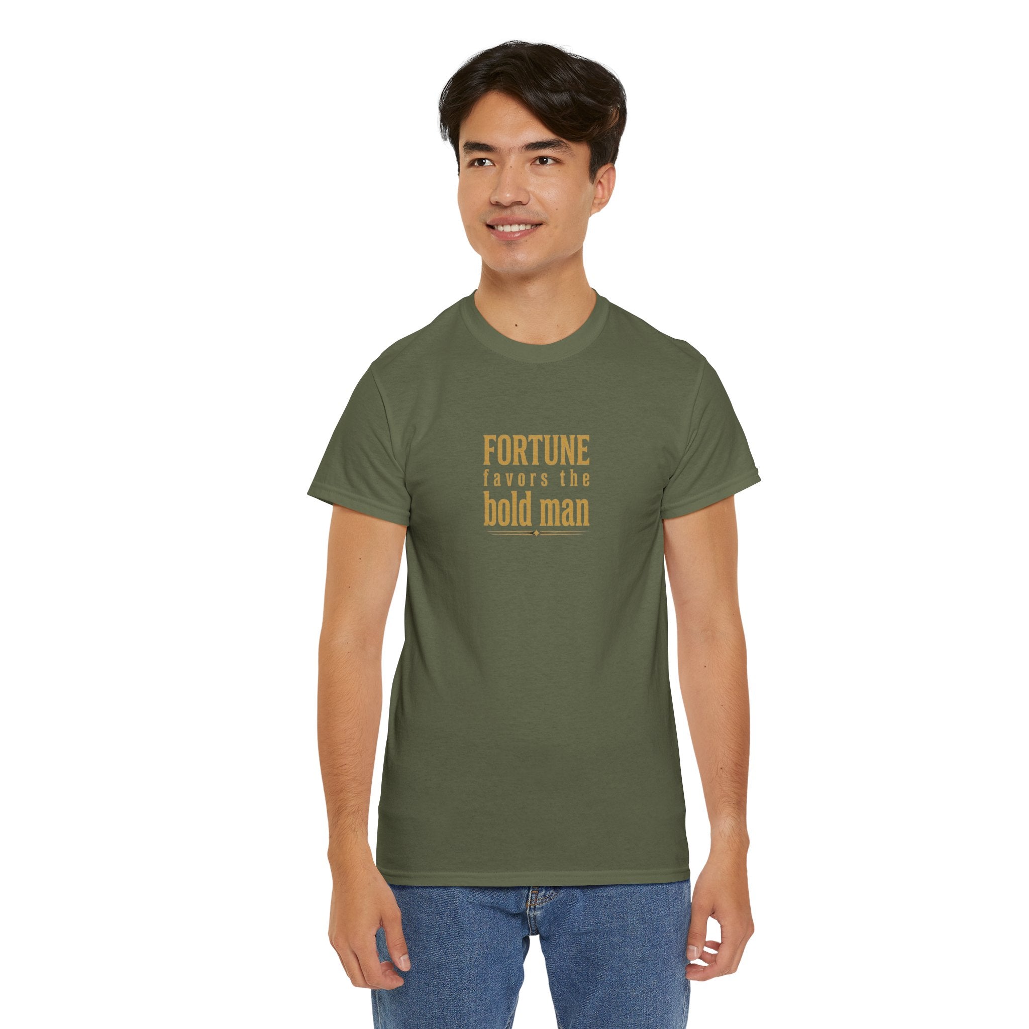 Fortune Favors the Bold Man T‑Shirt — Motivational Minimalist Graphic Tee