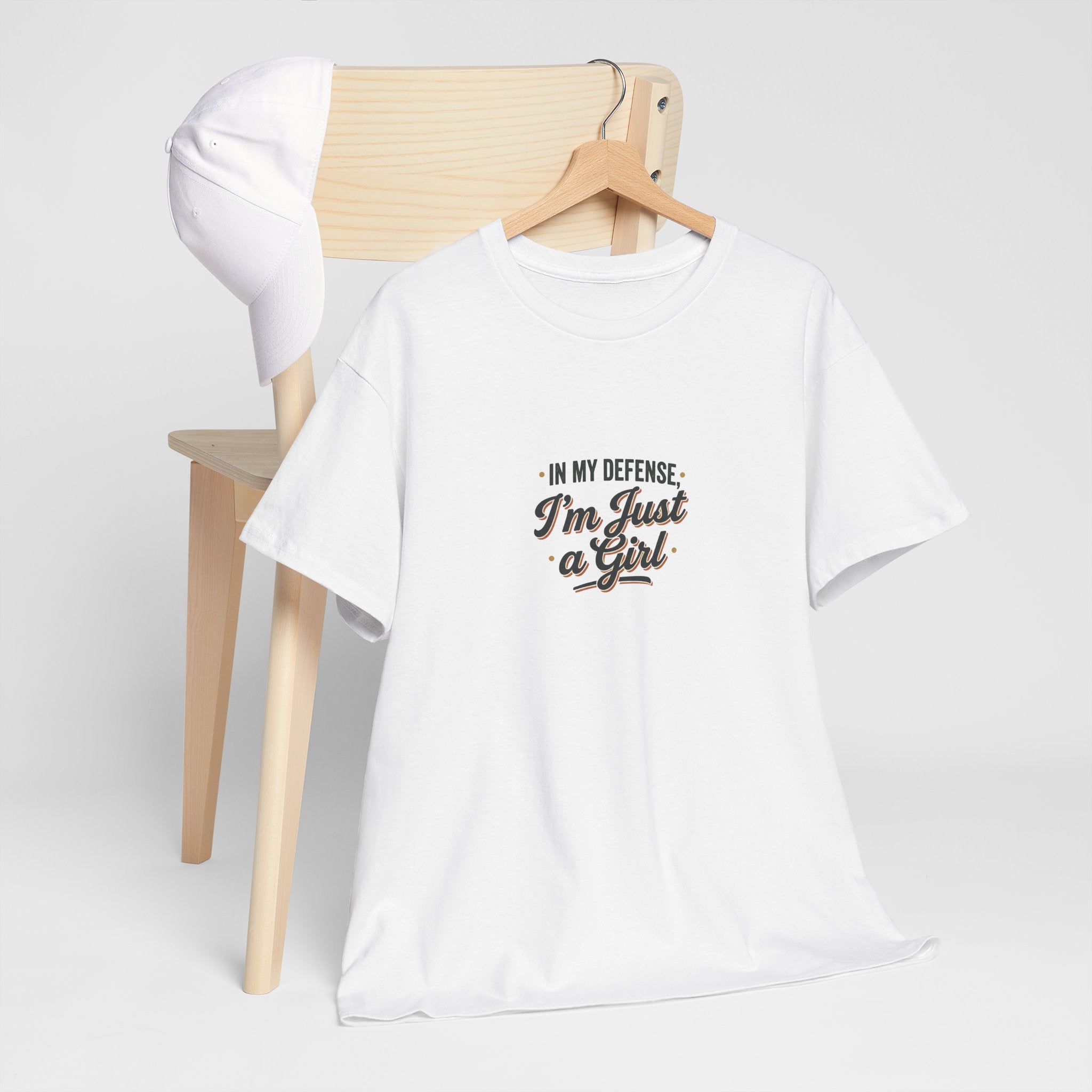 "In My Defense I'm Just a Girl" Graphic Tee - Feminine Retro Script T-Shirt