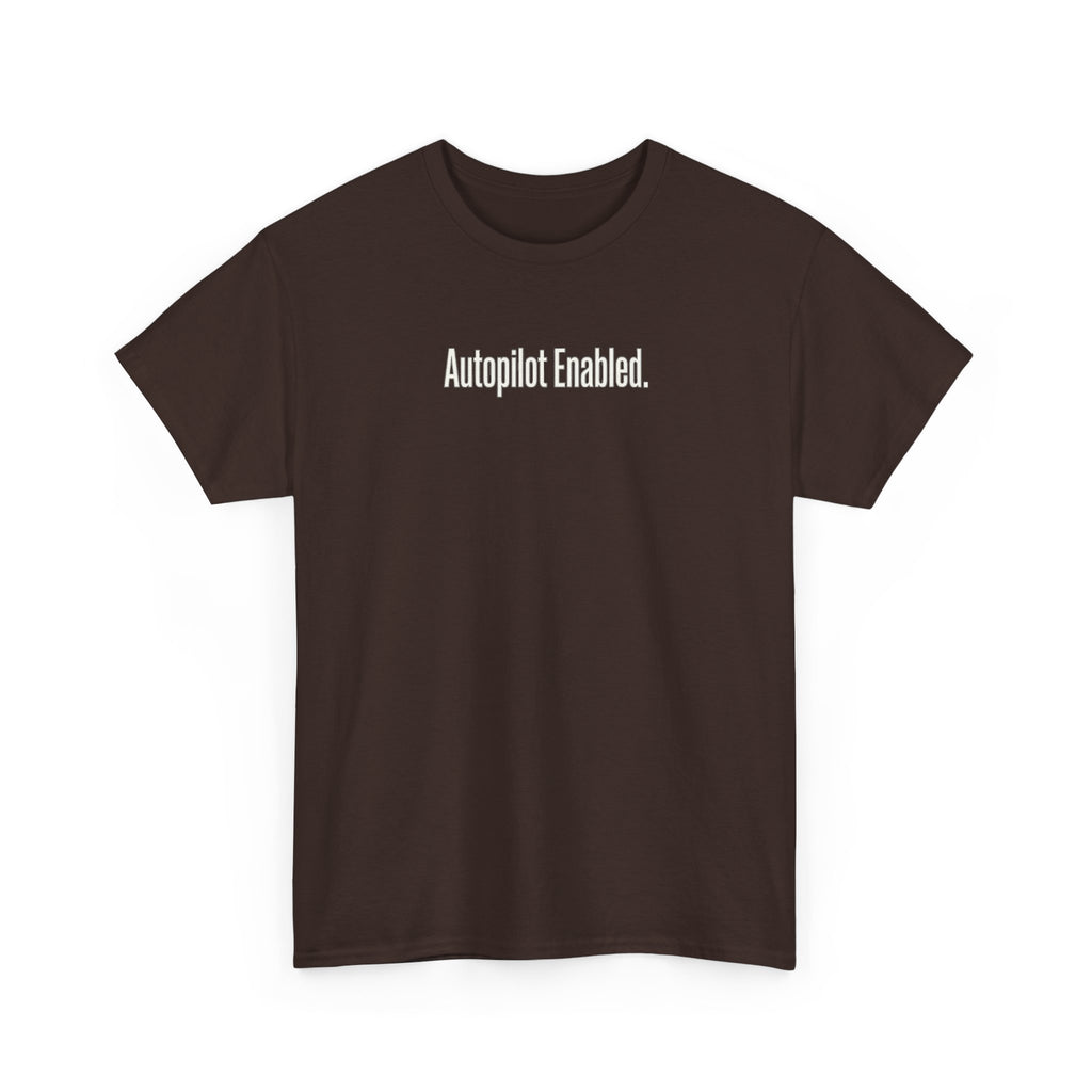 Autopilot Enabled Minimal Script Tee — White Cotton T‑Shirt