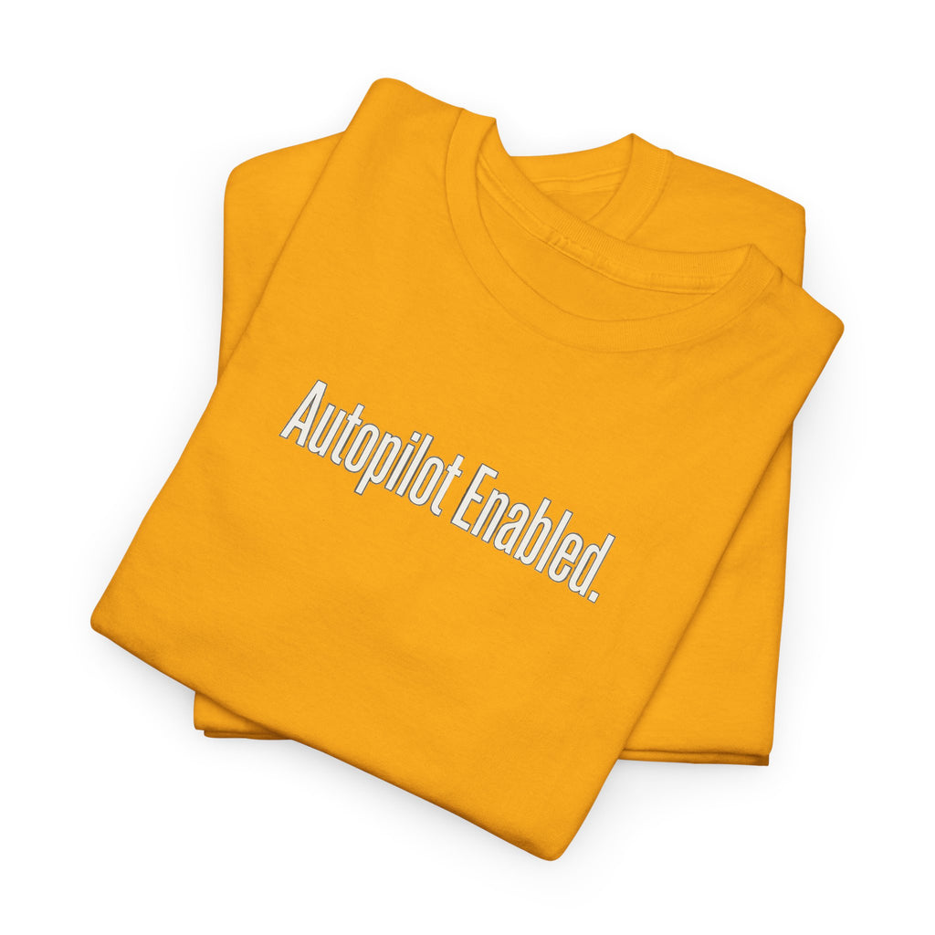 Autopilot Enabled Minimal Script Tee — White Cotton T‑Shirt