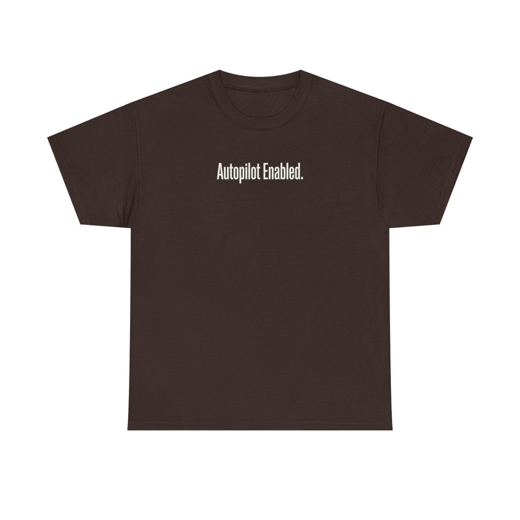 Autopilot Enabled Minimal Script Tee — White Cotton T‑Shirt