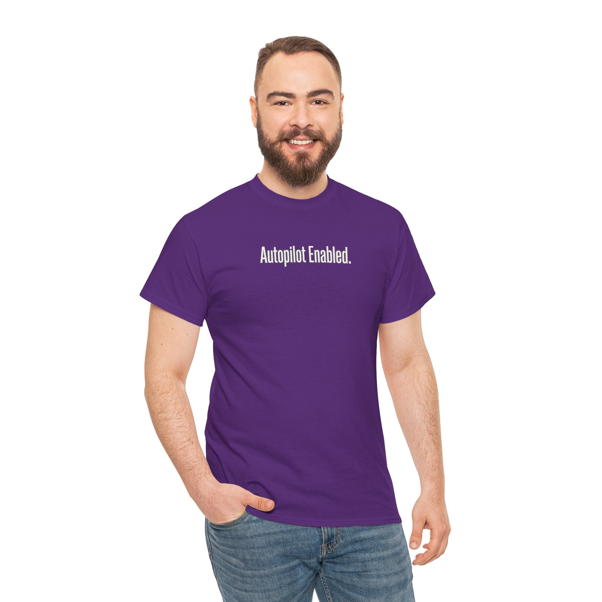 Autopilot Enabled Minimal Script Tee — White Cotton T‑Shirt