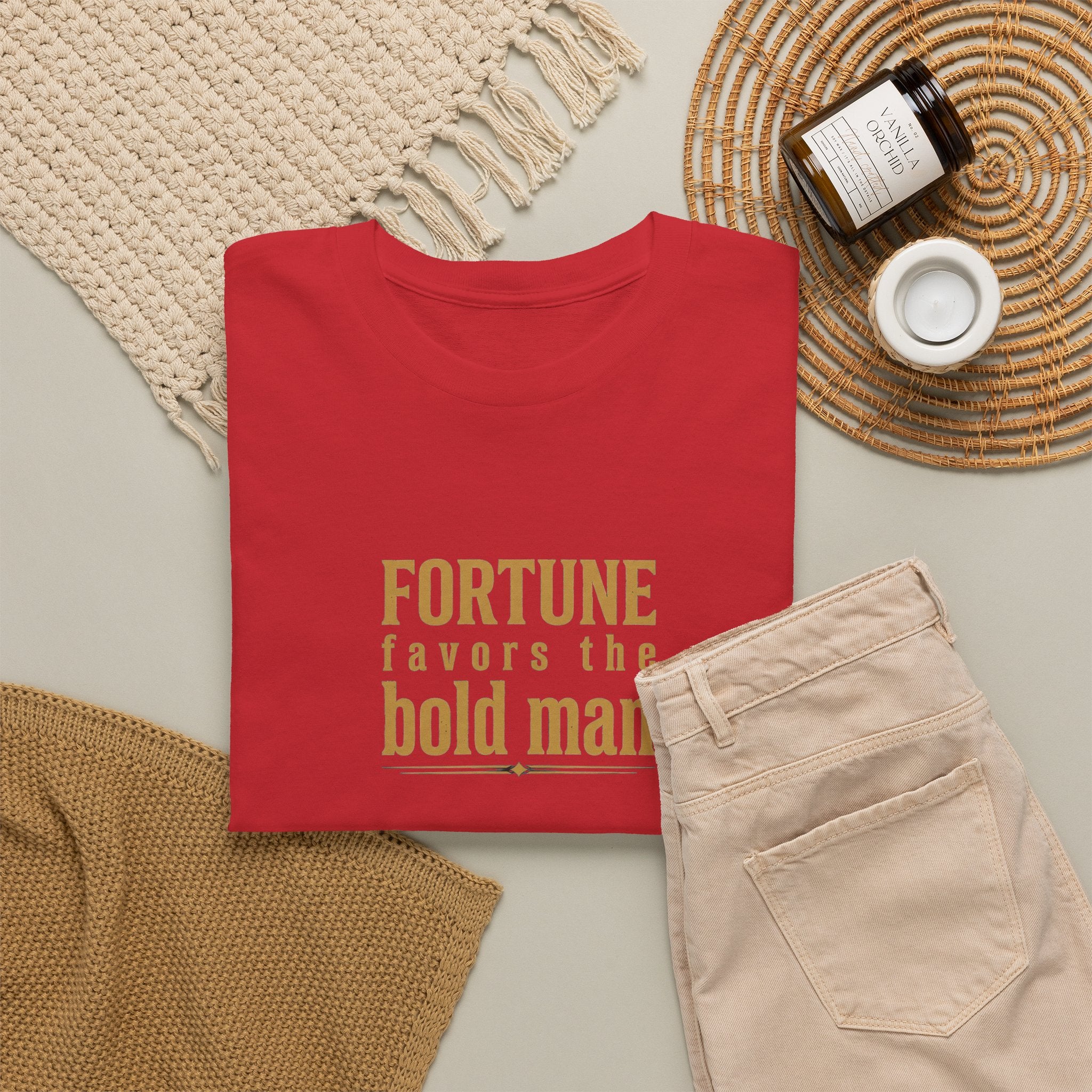 Fortune Favors the Bold Man T‑Shirt — Motivational Minimalist Graphic Tee
