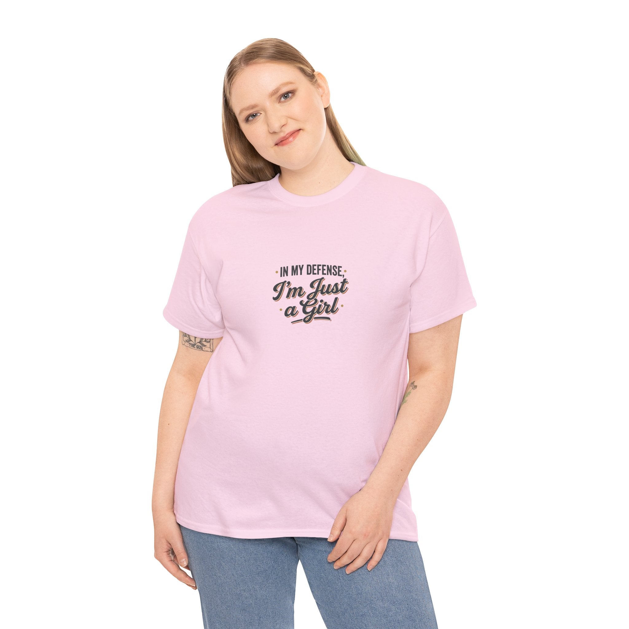 "In My Defense I'm Just a Girl" Graphic Tee - Feminine Retro Script T-Shirt