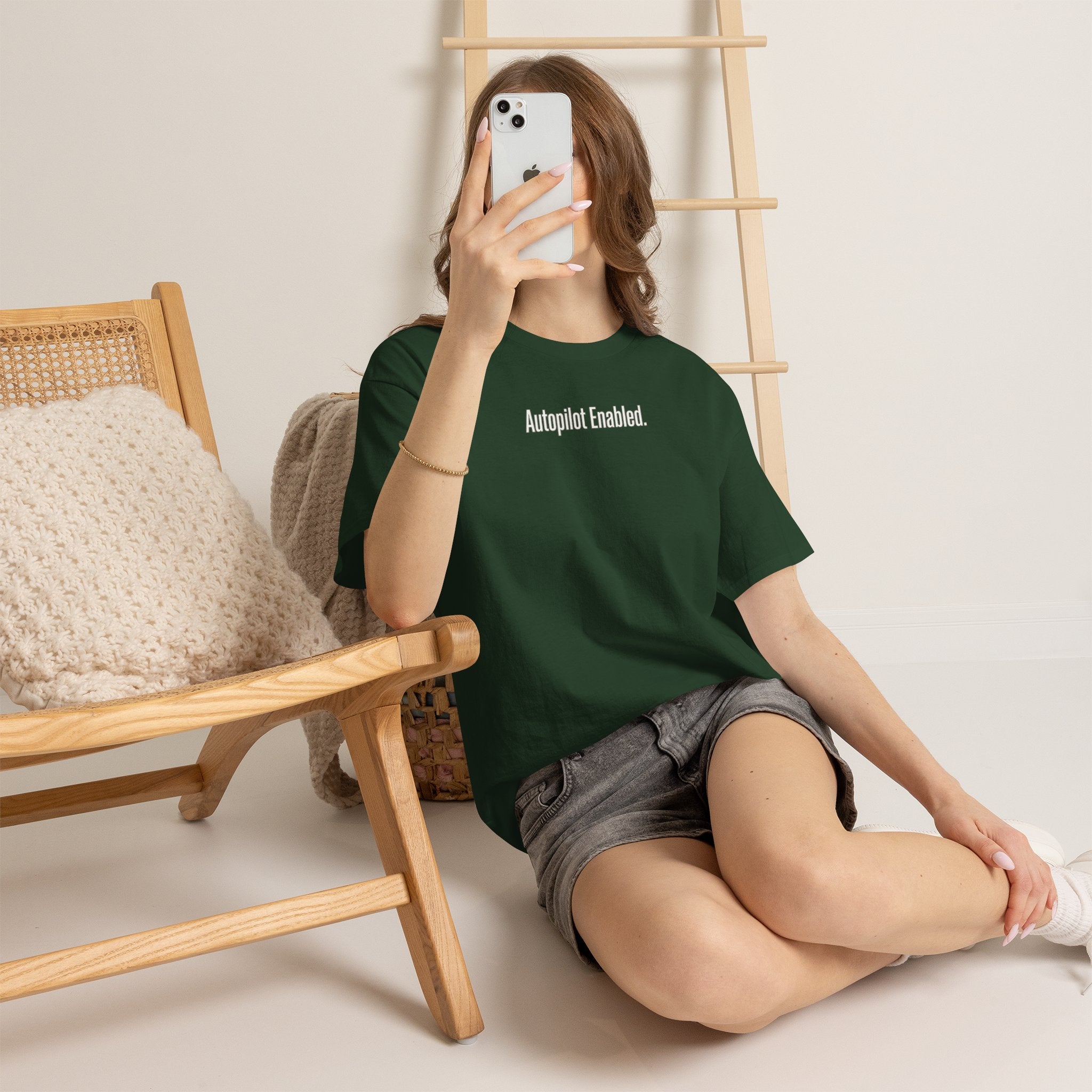 Autopilot Enabled Minimal Script Tee — White Cotton T‑Shirt
