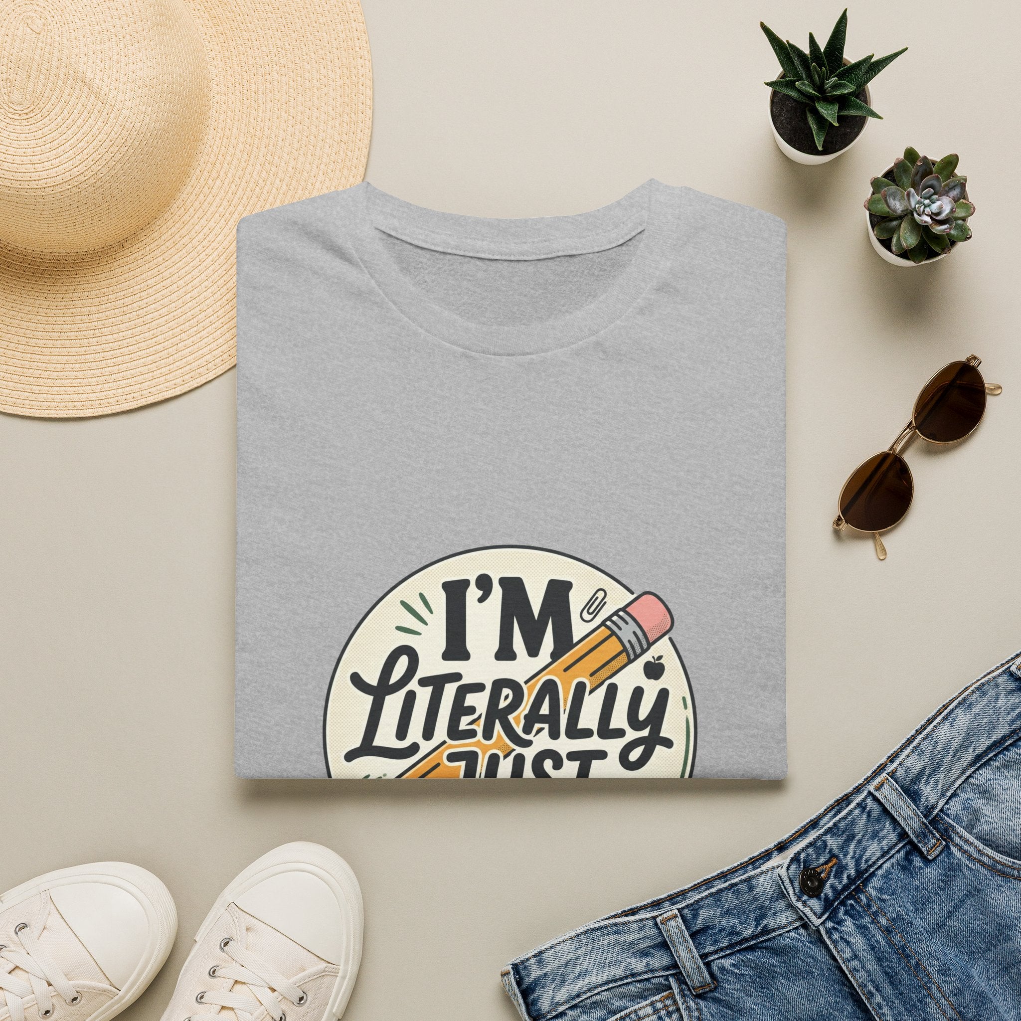 Teacher T-Shirt — “I’m Literally Just a Teacher” Retro Pencil Tee