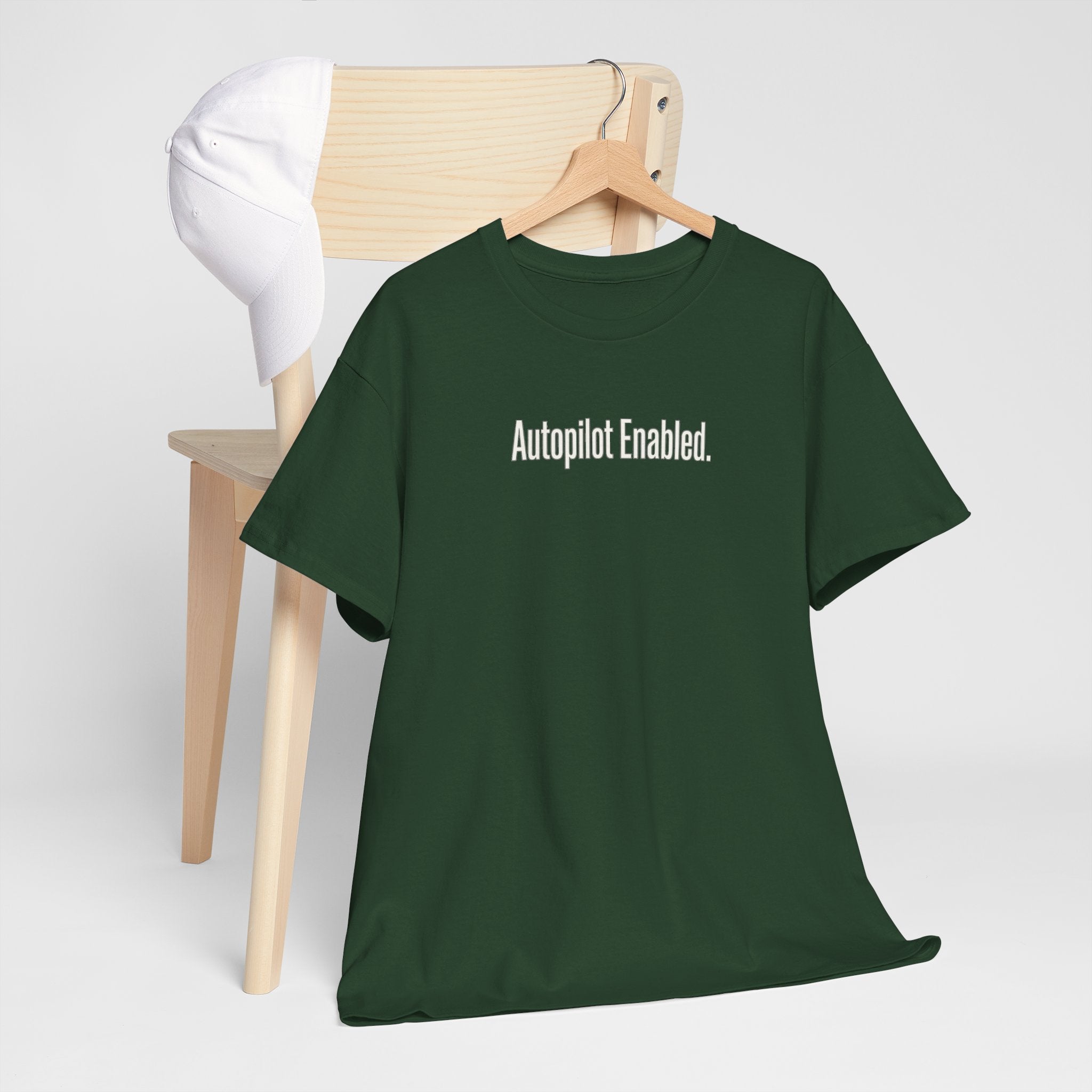 Autopilot Enabled Minimal Script Tee — White Cotton T‑Shirt