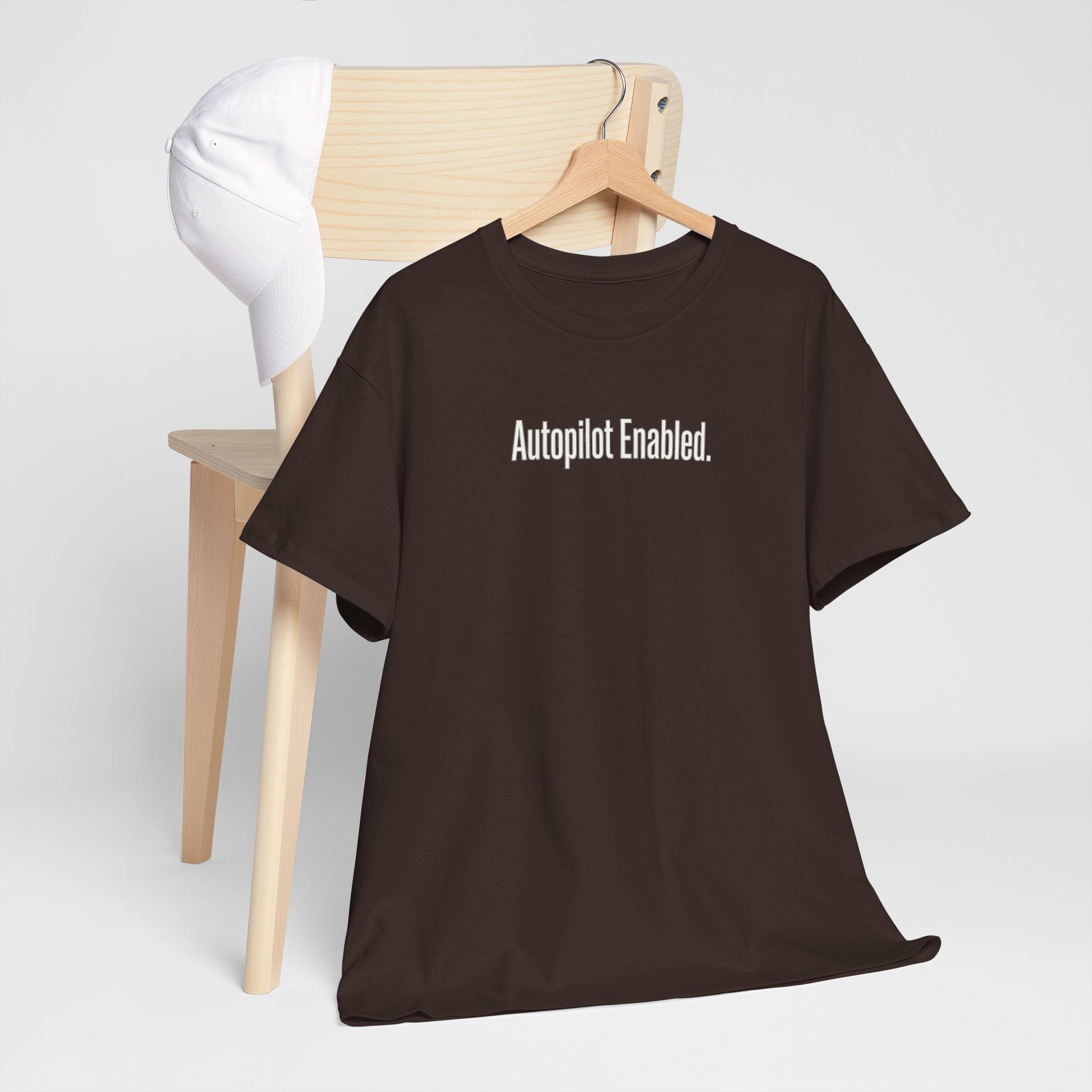 Autopilot Enabled Minimal Script Tee — White Cotton T‑Shirt