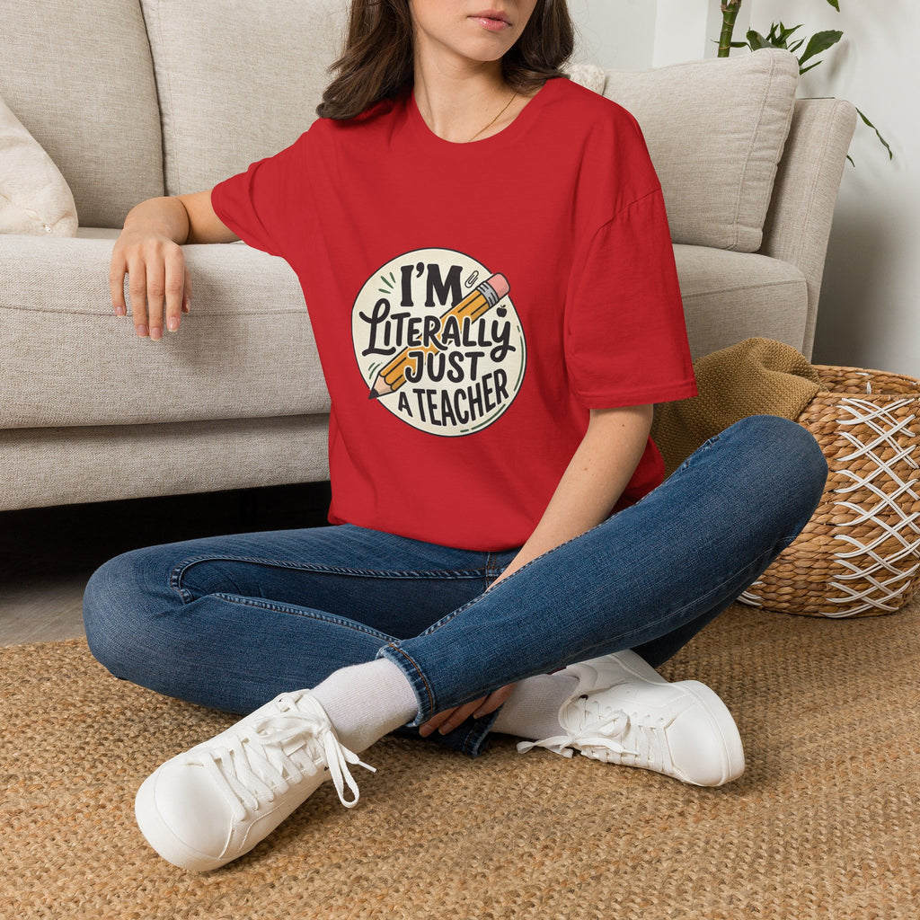 Teacher T-Shirt — “I’m Literally Just a Teacher” Retro Pencil Tee