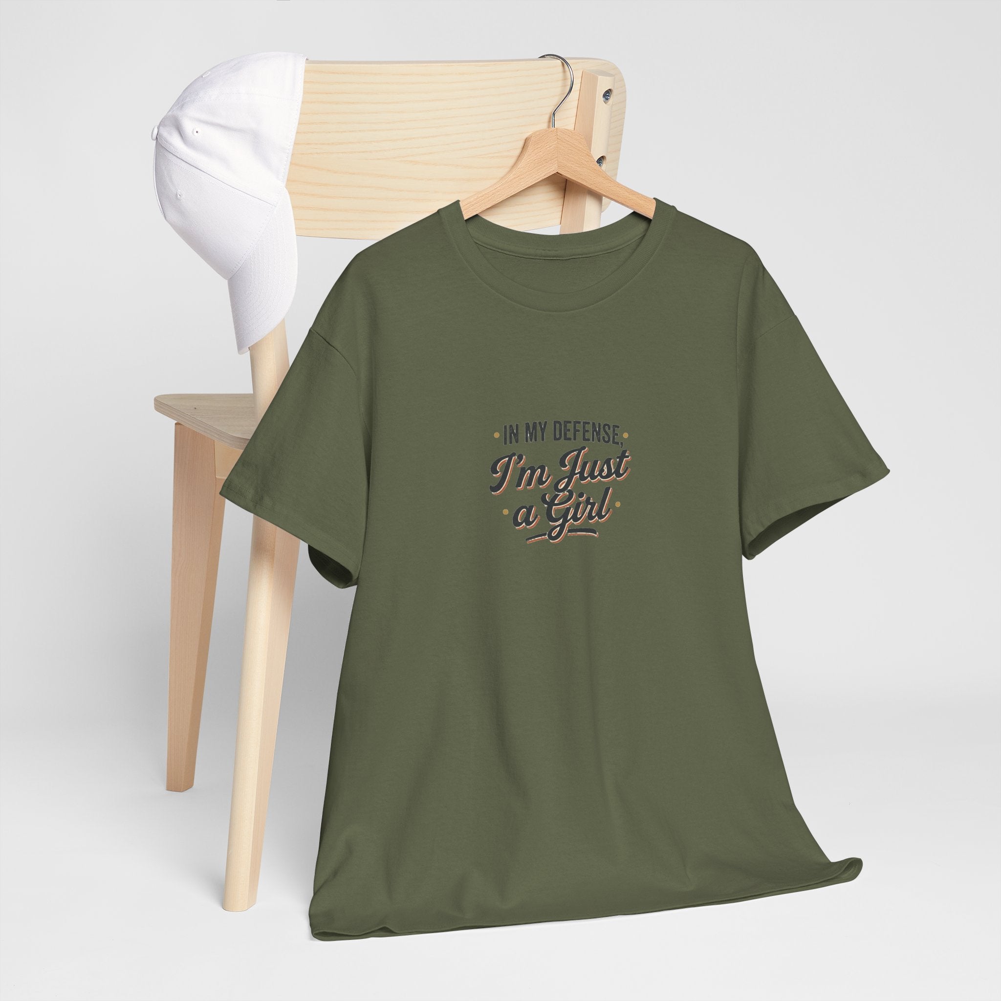 "In My Defense I'm Just a Girl" Graphic Tee - Feminine Retro Script T-Shirt