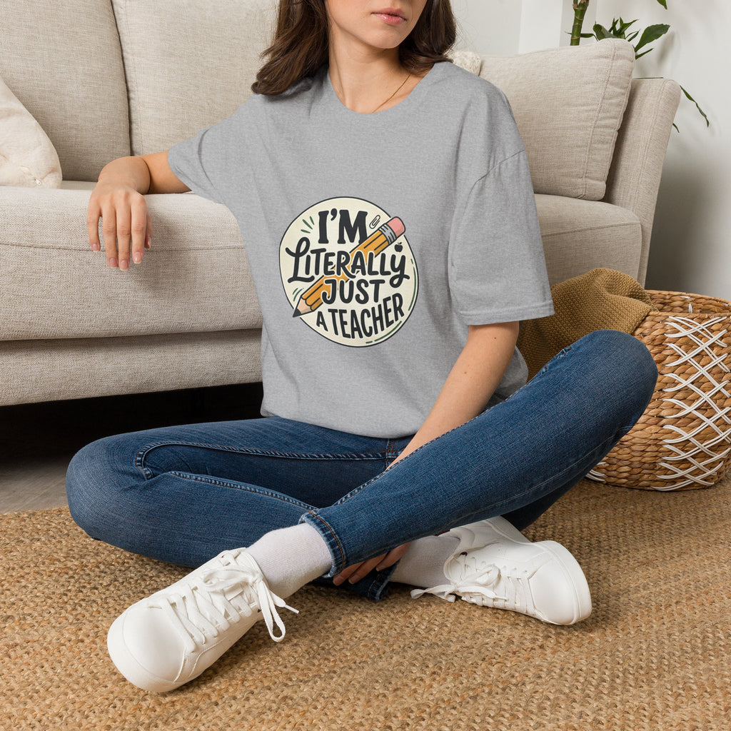 Teacher T-Shirt — “I’m Literally Just a Teacher” Retro Pencil Tee