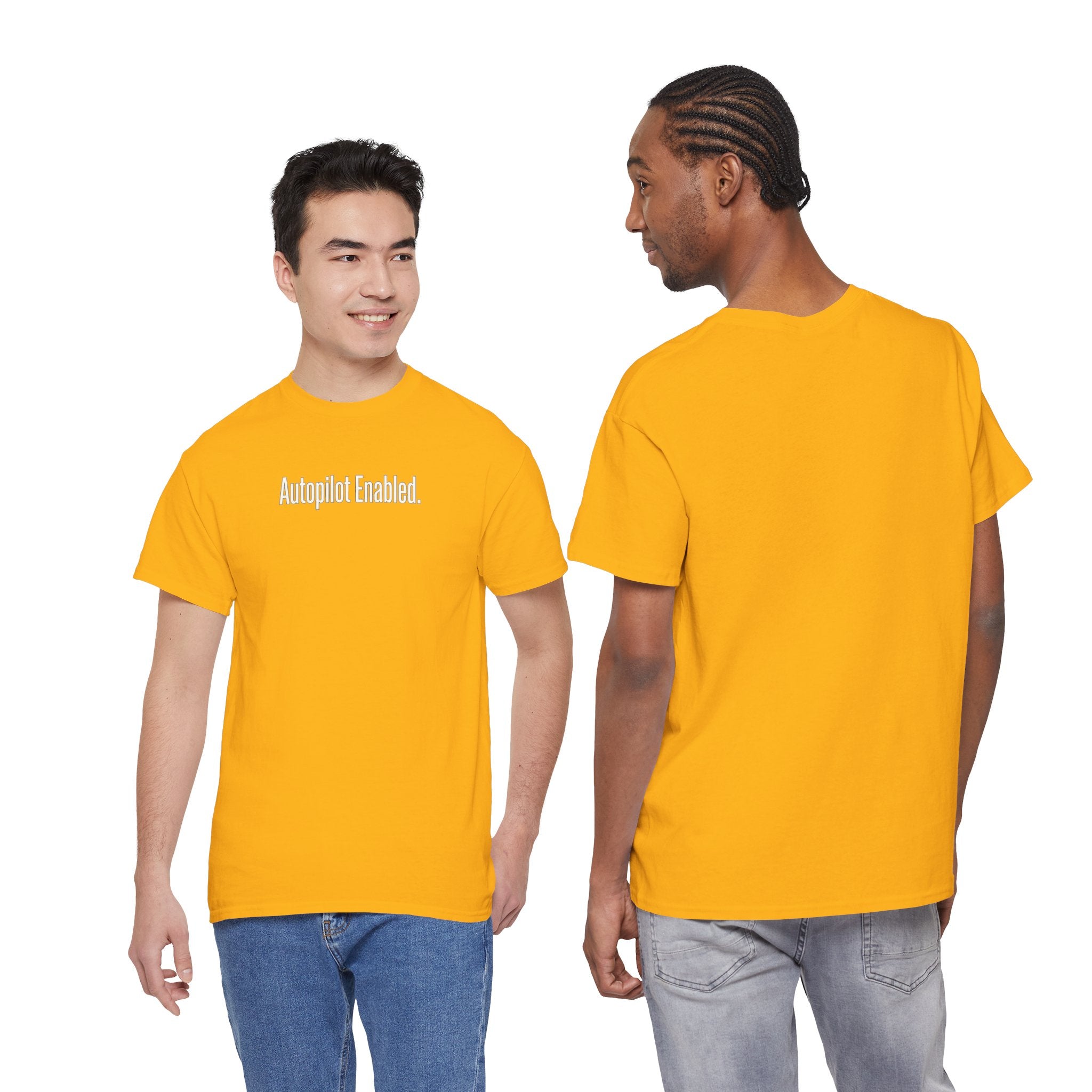 Autopilot Enabled Minimal Script Tee — White Cotton T‑Shirt
