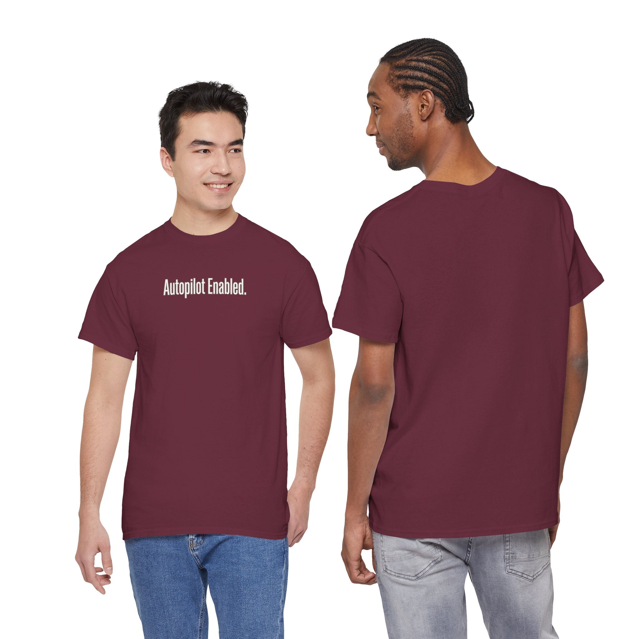 Autopilot Enabled Minimal Script Tee — White Cotton T‑Shirt