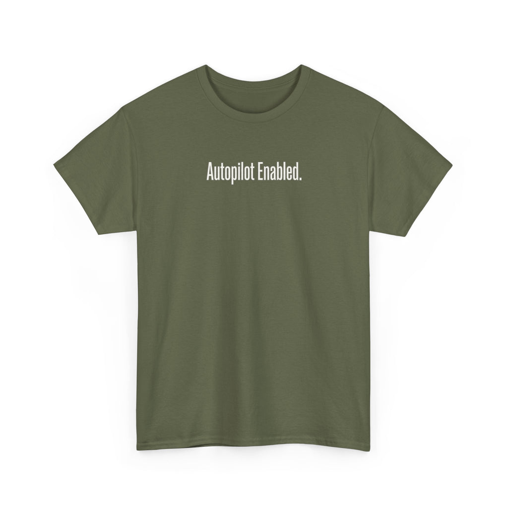 Autopilot Enabled Minimal Script Tee — White Cotton T‑Shirt