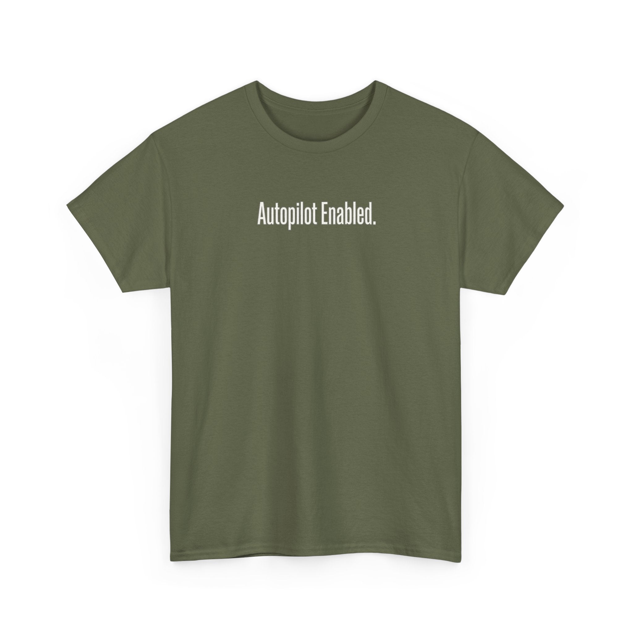 Autopilot Enabled Minimal Script Tee — White Cotton T‑Shirt