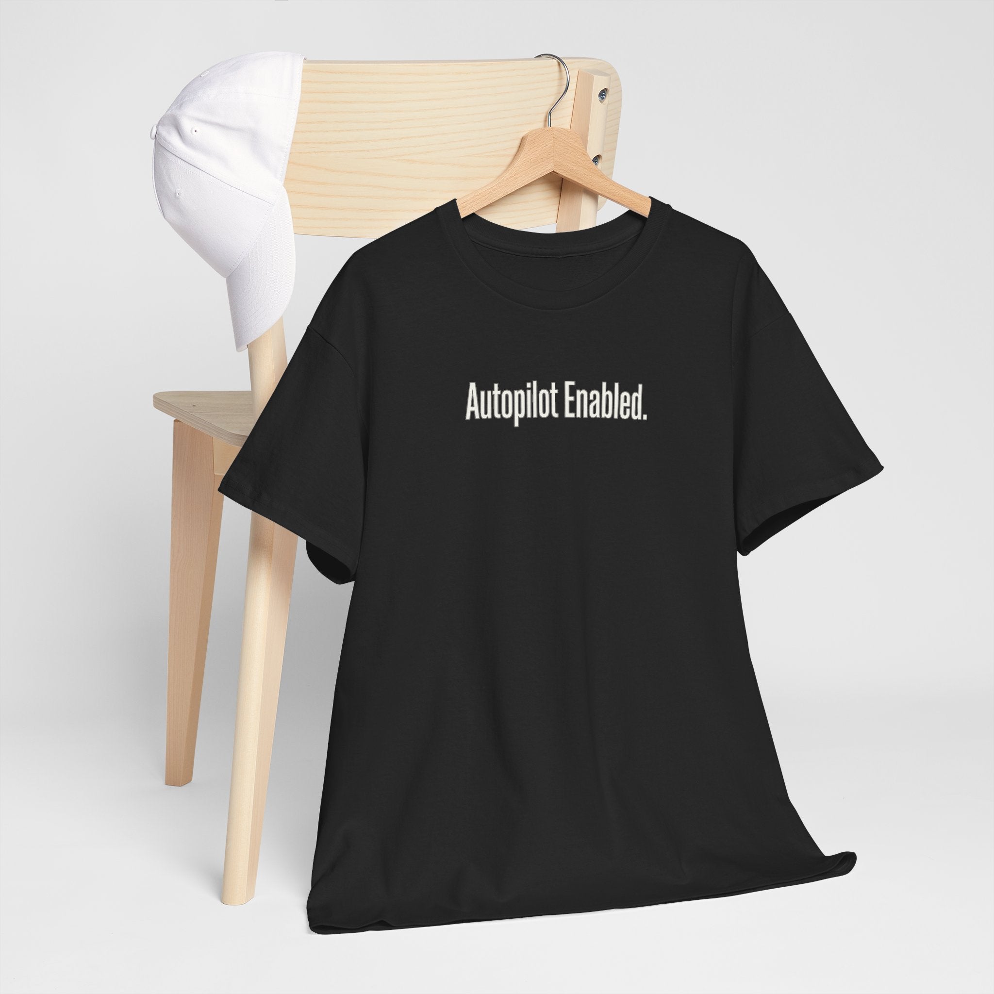 Autopilot Enabled Minimal Script Tee — White Cotton T‑Shirt