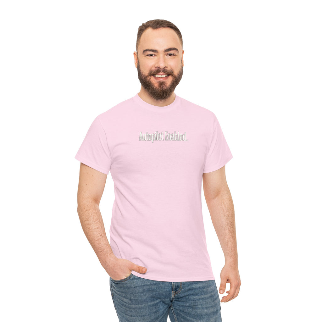 Autopilot Enabled Minimal Script Tee — White Cotton T‑Shirt