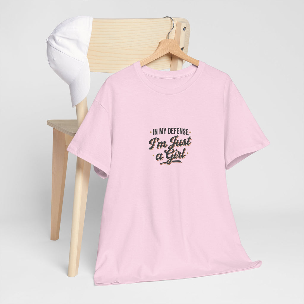 "In My Defense I'm Just a Girl" Graphic Tee - Feminine Retro Script T-Shirt