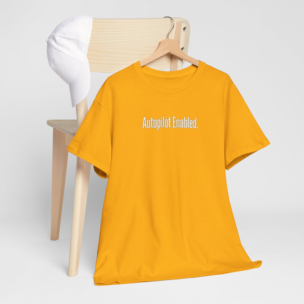 Autopilot Enabled Minimal Script Tee — White Cotton T‑Shirt