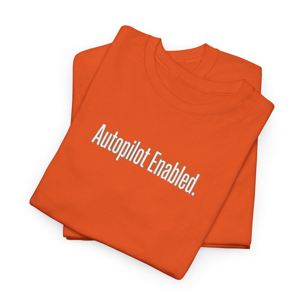 Autopilot Enabled Minimal Script Tee — White Cotton T‑Shirt