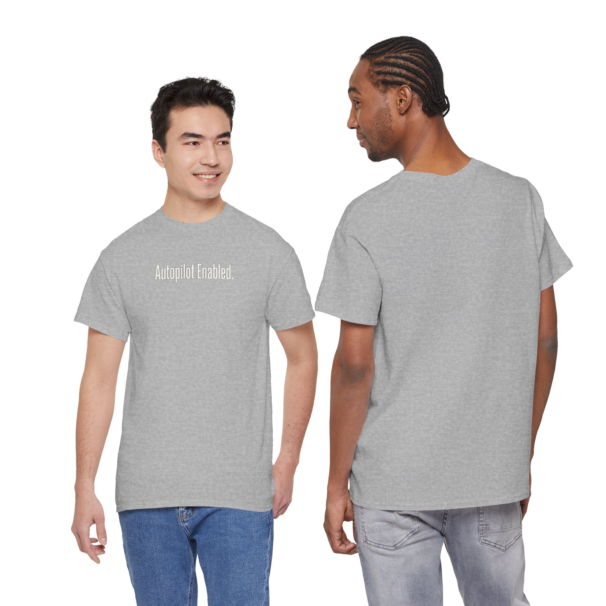 Autopilot Enabled Minimal Script Tee — White Cotton T‑Shirt