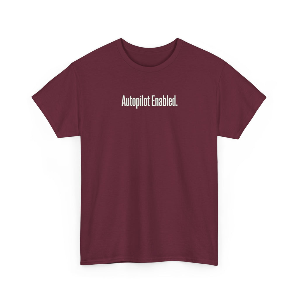 Autopilot Enabled Minimal Script Tee — White Cotton T‑Shirt